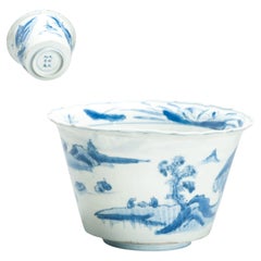 Rare Ming Period Kraak Porcelain Bowl B&W Chinese Wanli Period Scholar Scene