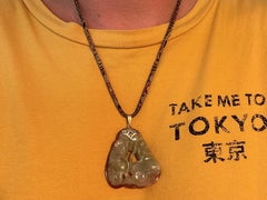 Rare Mings Carved Nephrite Jade Pendant and Cord in 14k Yellow Gold