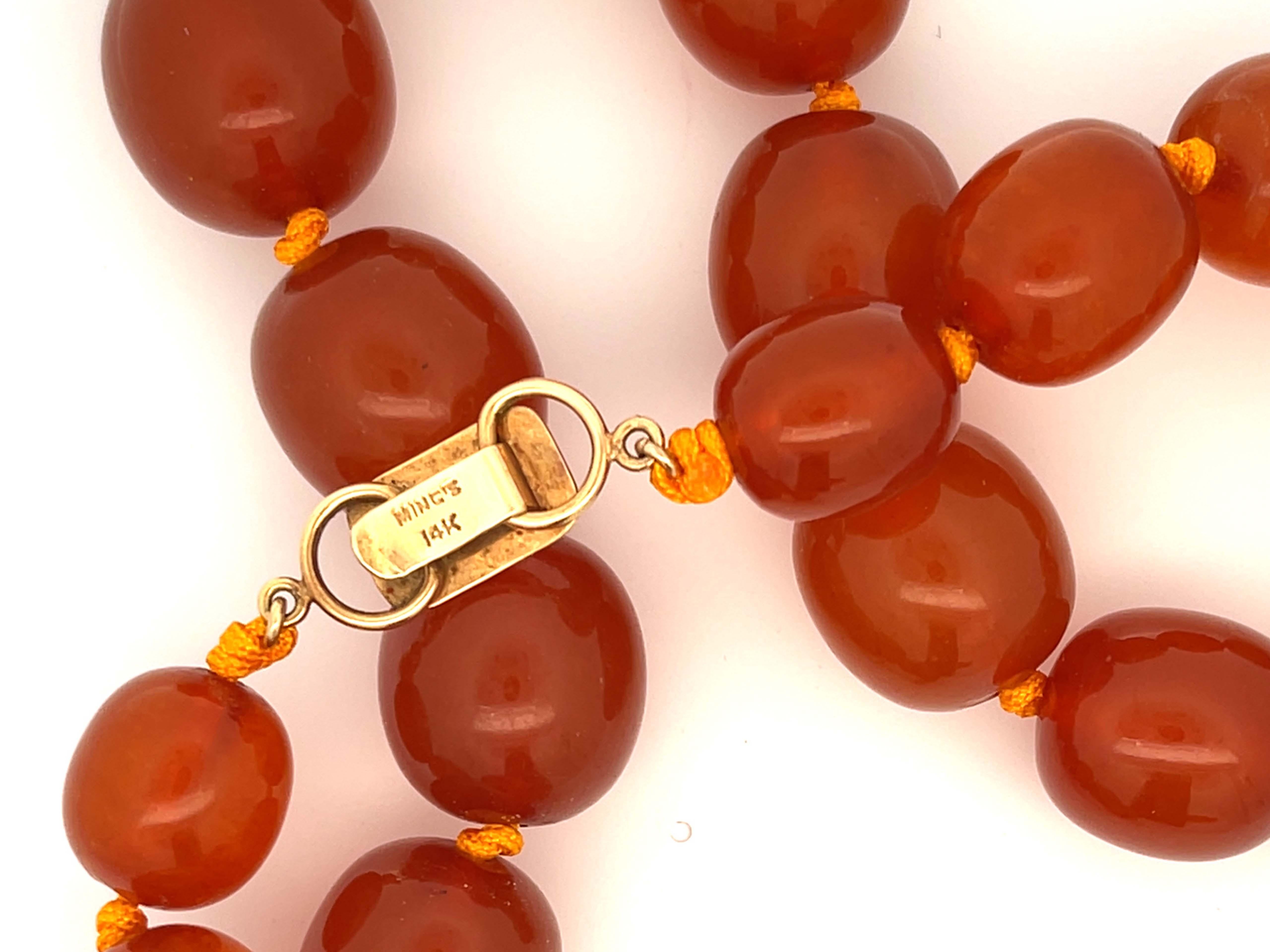 Modern Rare Mings Hawaii Large Amber Bead Strand Necklace For Sale