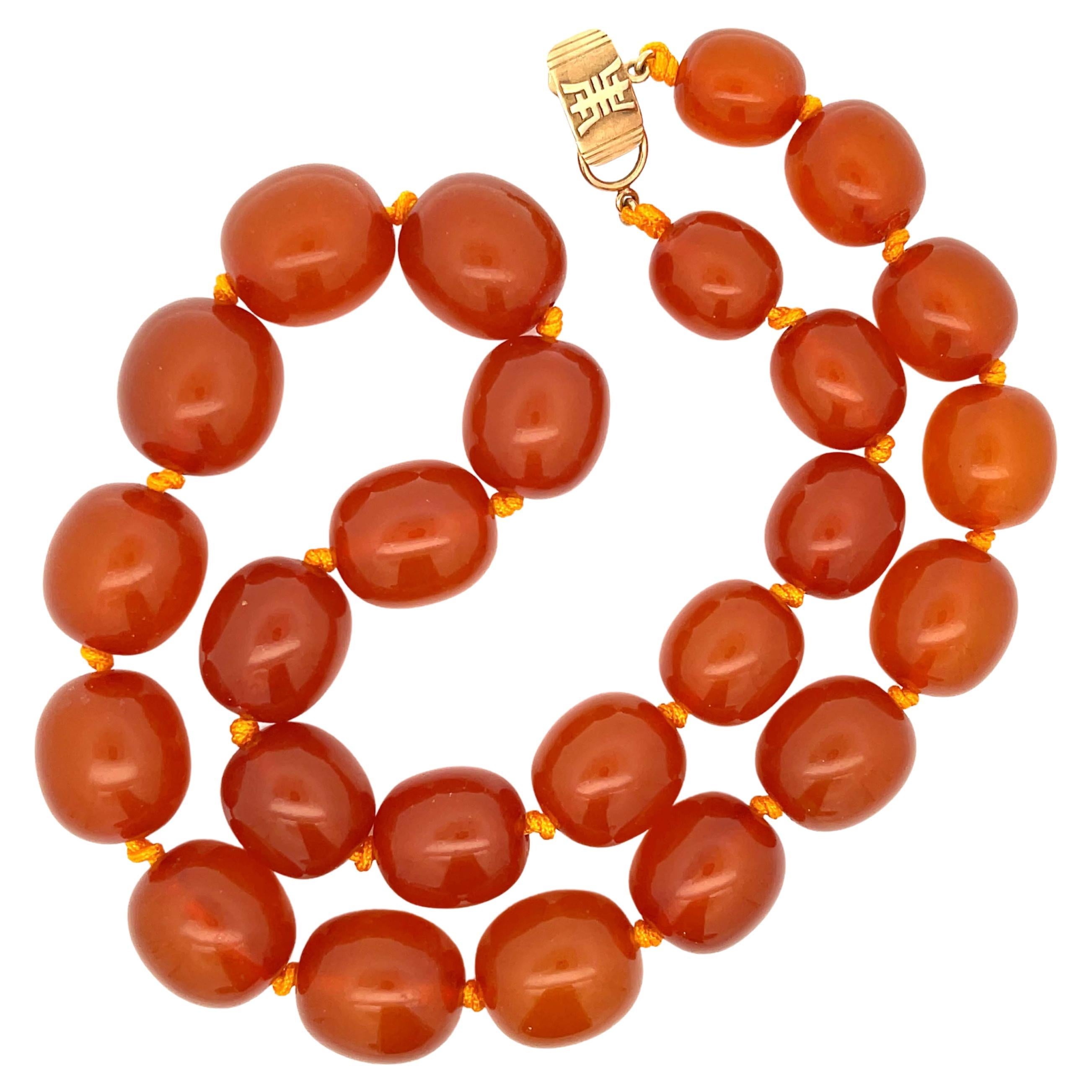 Rare Mings Hawaii Large Amber Bead Strand Necklace