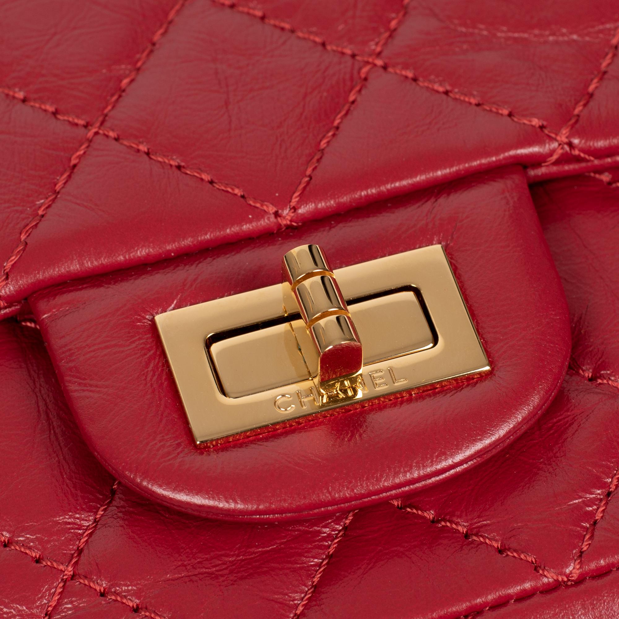 Rare Mini Chanel 2.55 Reissue handbag in red quilted leather, gold hardware 2