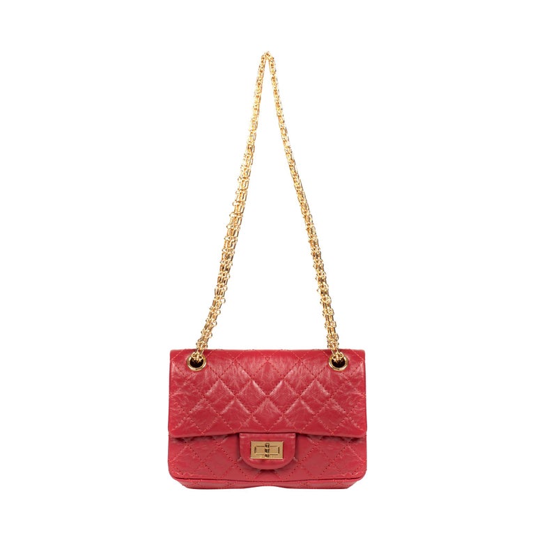 Rare Mini Chanel 2.55 Reissue handbag in red quilted leather, gold hardware  at 1stDibs