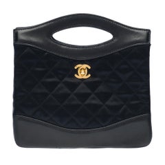 Rare Mini Chanel 31 Tote bag in black quilted satin and black leather, GHW