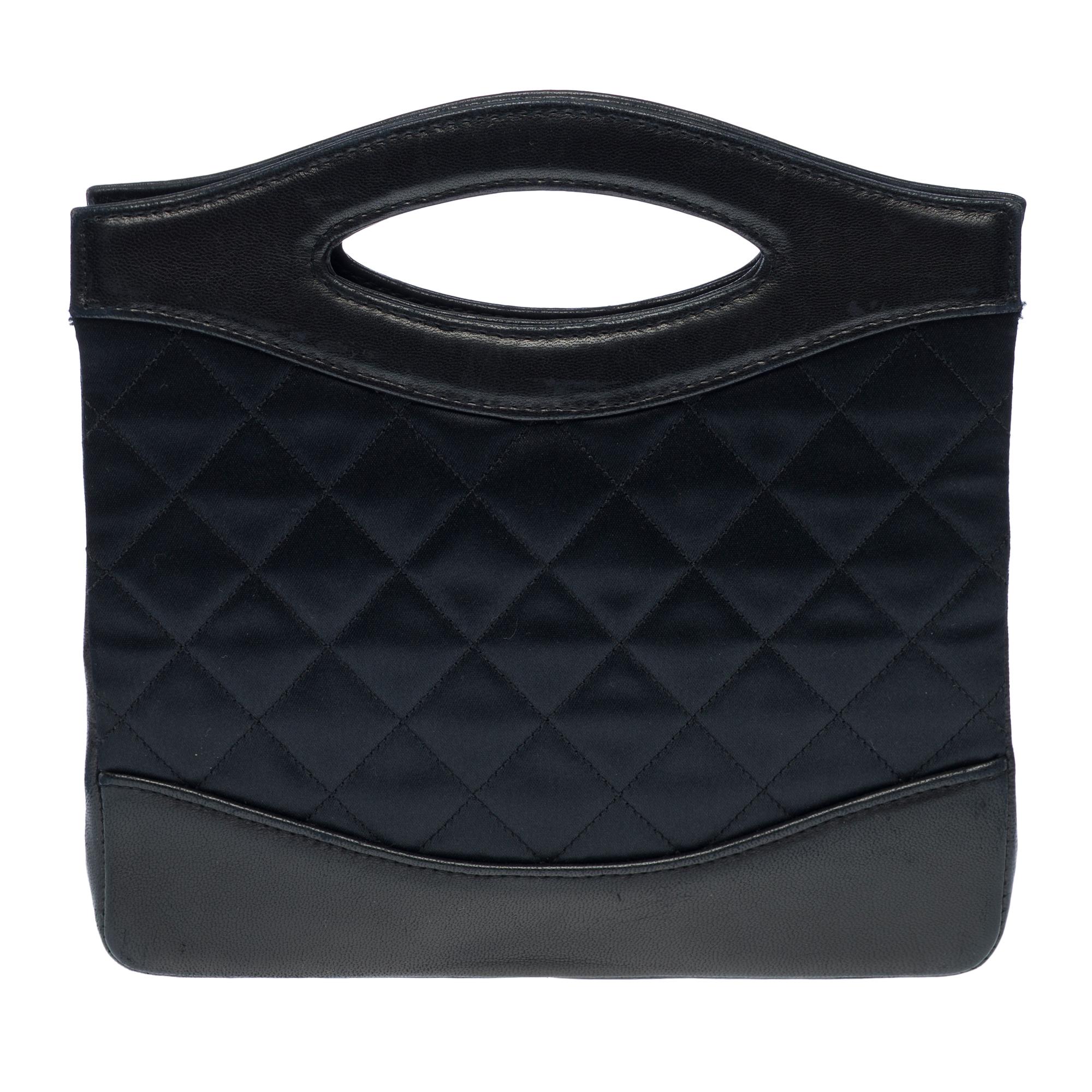 Noir Rare Mini Chanel 31 Tote bag en satin matelassé noir et cuir noir, GHW en vente