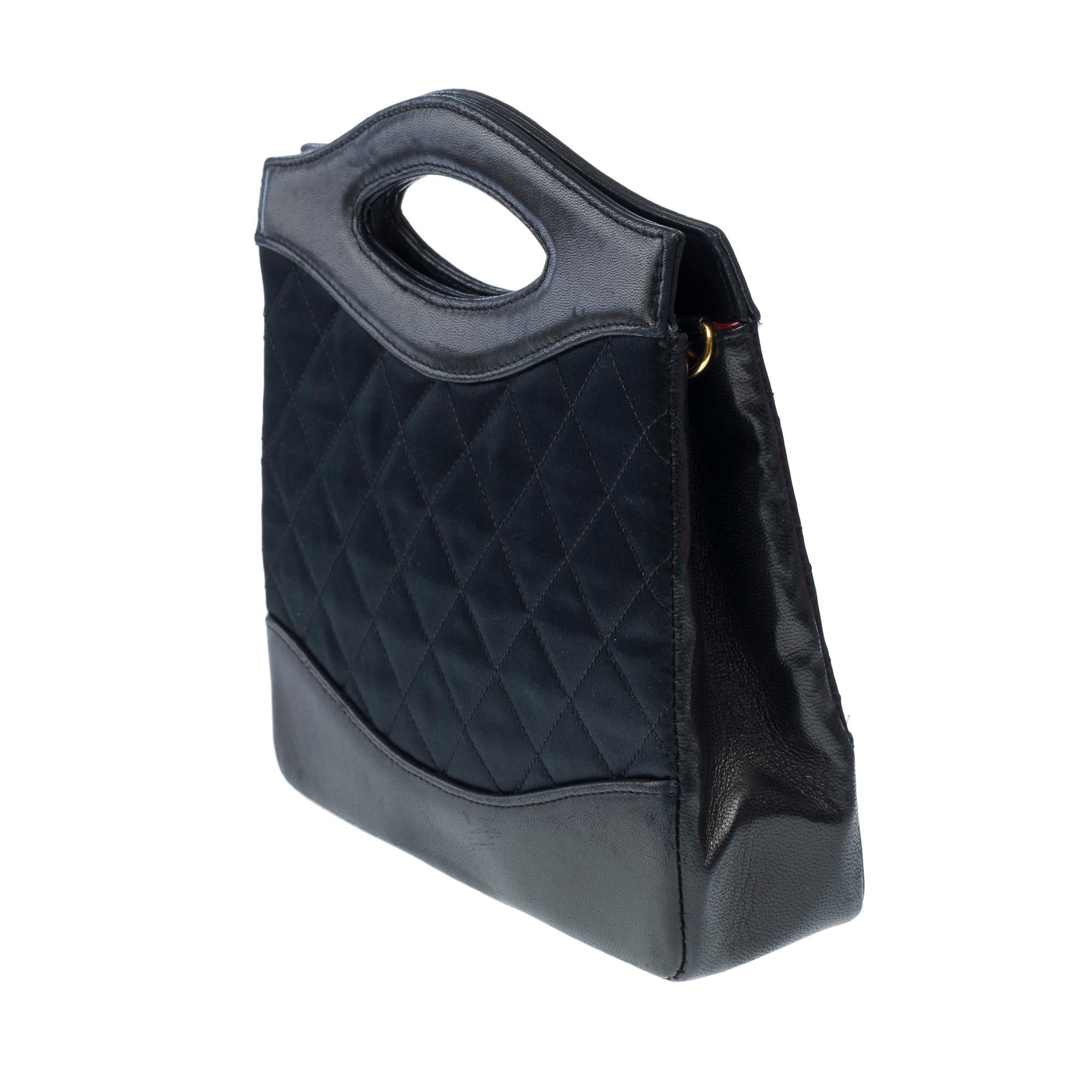 Rare Mini Chanel 31 Tote bag en satin matelassé noir et cuir noir, GHW Pour femmes en vente
