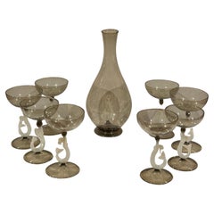 Rare Miniature Bimini Art Glass Mermaid Decanter Set, Austria, circa 1930s