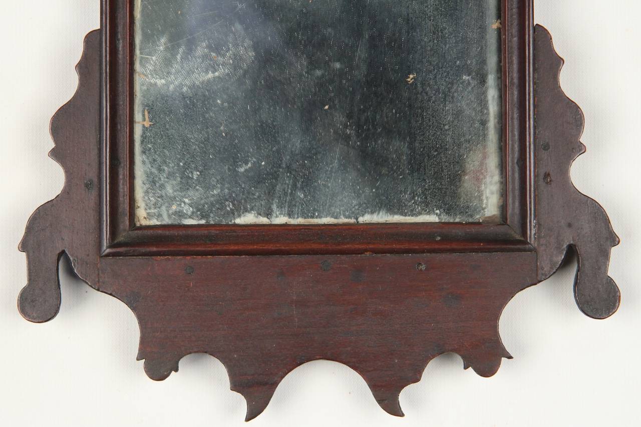 American Rare Miniature Chippendale Mahogany Antique Looking Glass Dressing Mirror