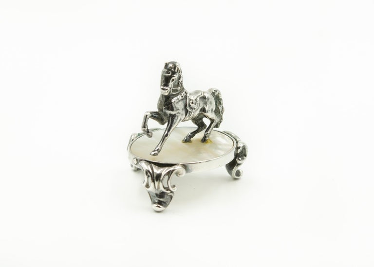 Rare Miniature Horse Sterling Silver and Mother of Pearl Sculpture by