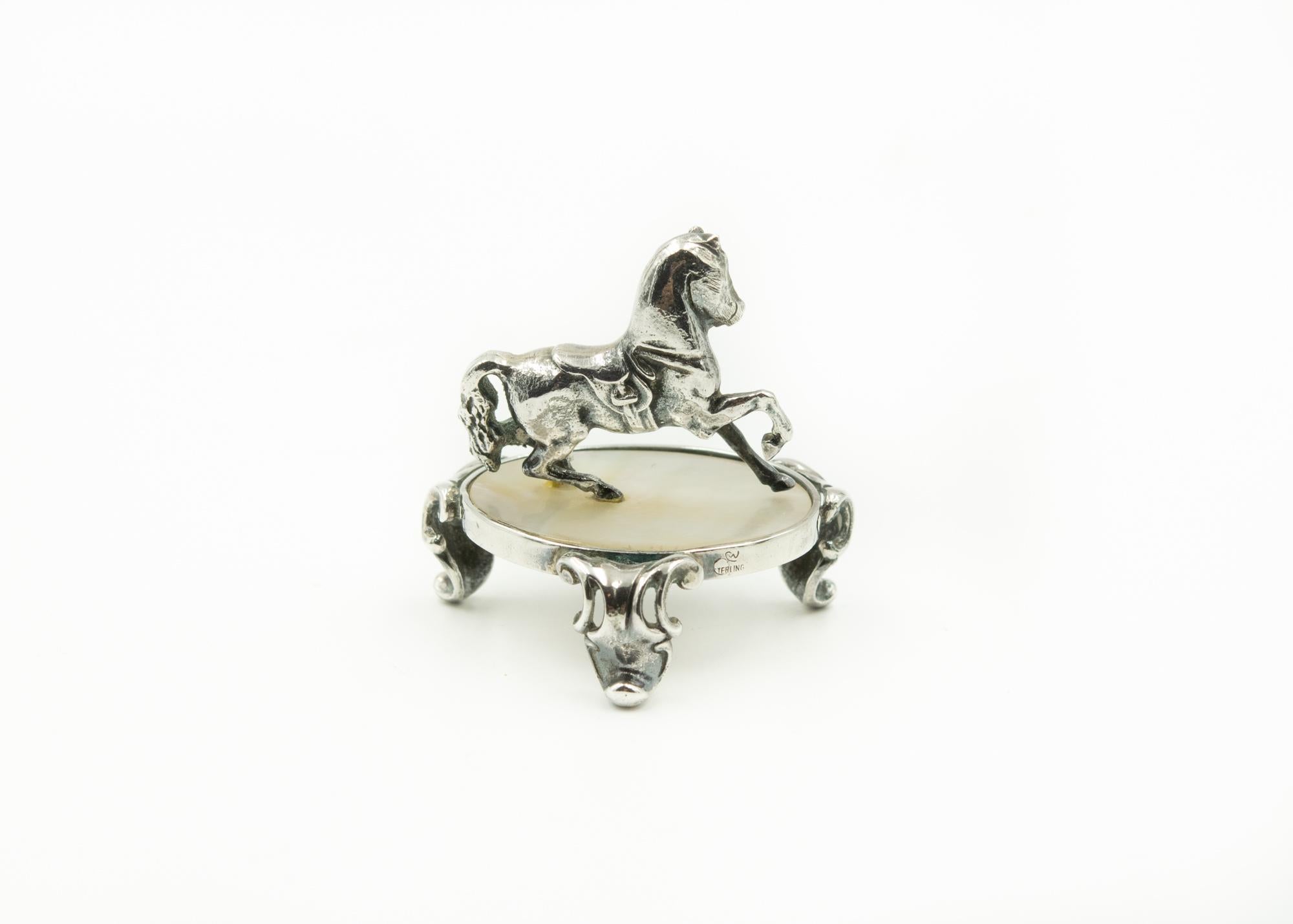 North American Rare Miniature Horse Sterling Silver and Mother of Pearl Sculpture by Watrous