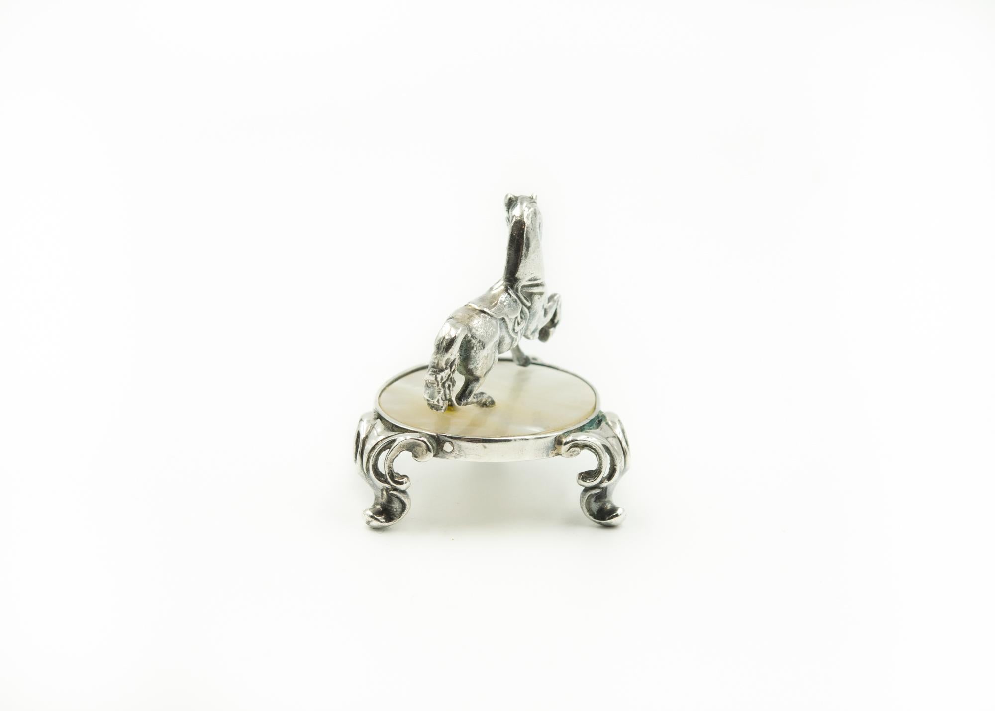 Rare Miniature Horse Sterling Silver and Mother of Pearl Sculpture by Watrous In Good Condition In Miami Beach, FL