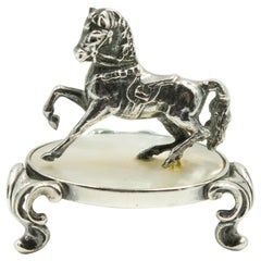 Rare Miniature Horse Sterling Silver and Mother of Pearl Sculpture by Watrous