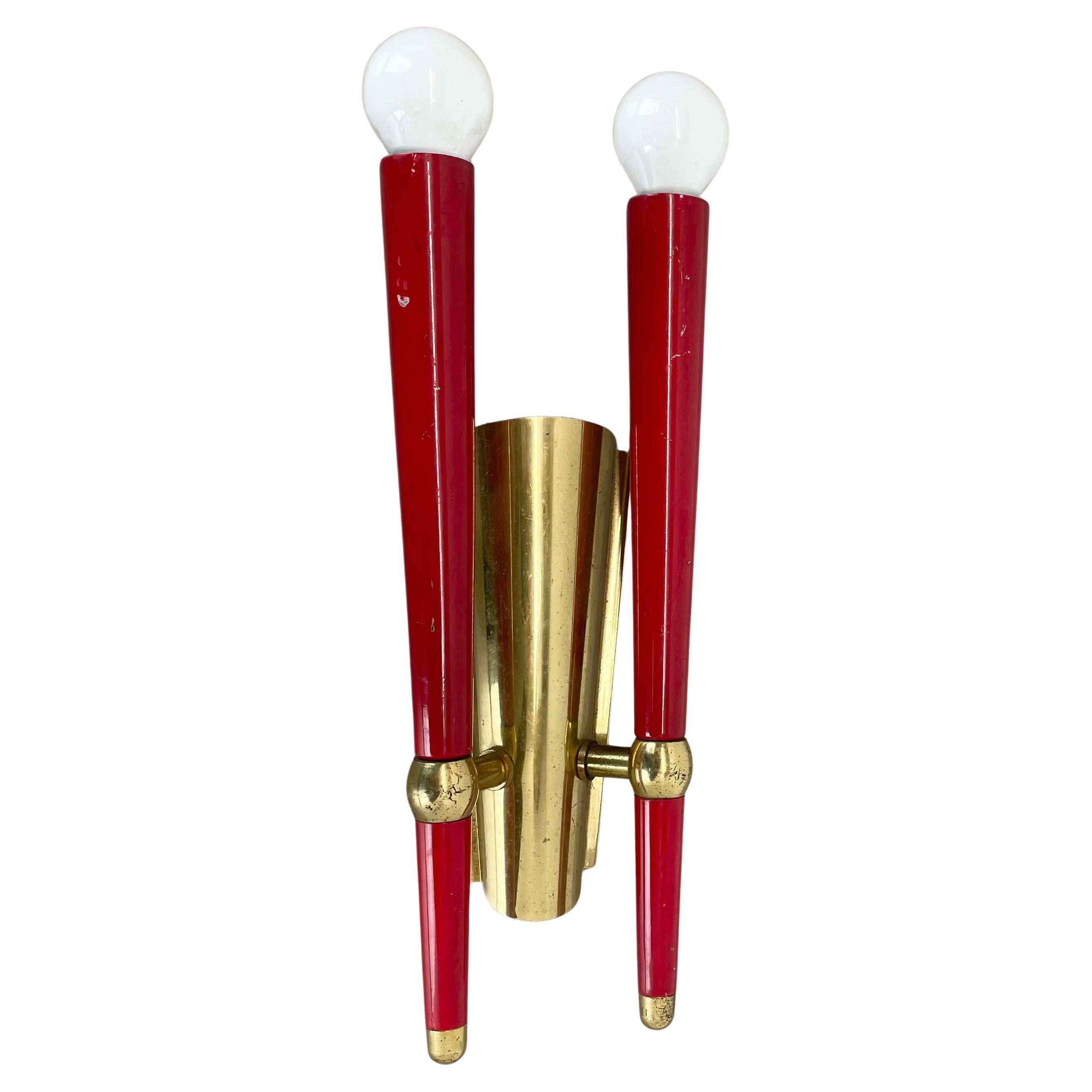 raro minimalista 32cm Ottone Stilnovo Stile Teatro Sconce da parete, Italia 1950s