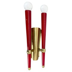 rare minimalist 32cm Brass Stilnovo Style Theatre Wall Light Sconce, Italy 1950s