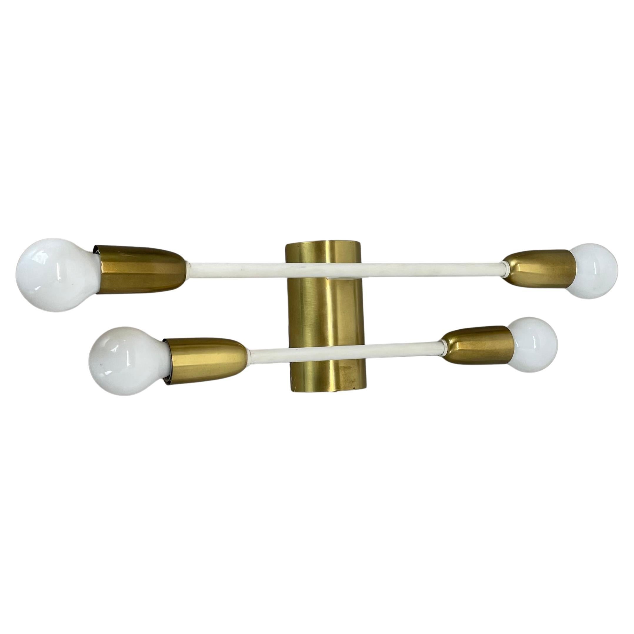 rare minimalist 37cm Brass Stilnovo Style Theatre Wall Light Sconce, Italy 1950s For Sale