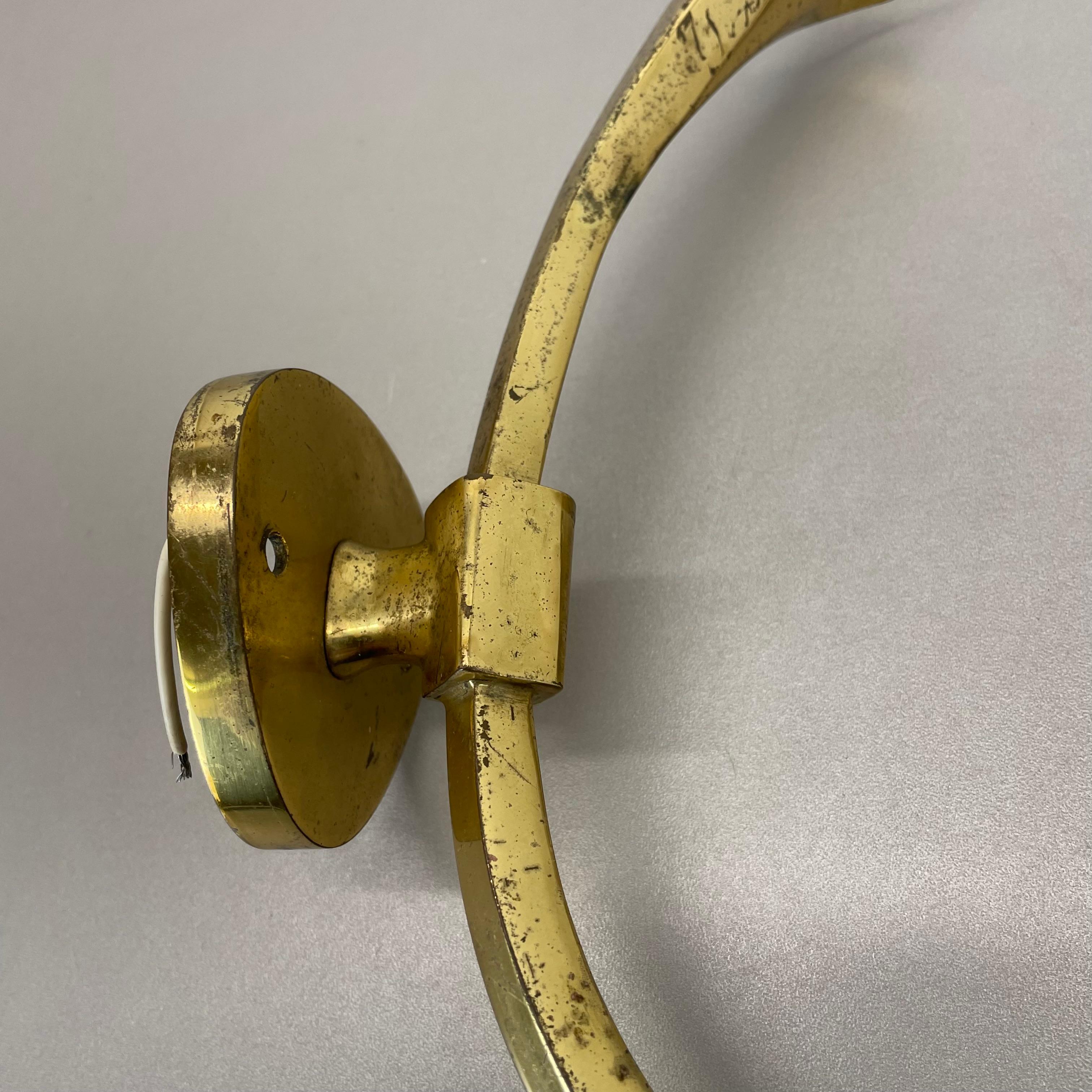 rare minimalist 41cm Brass Stilnovo Style Theatre Wall Light Sconce, Italy 1950s For Sale 5