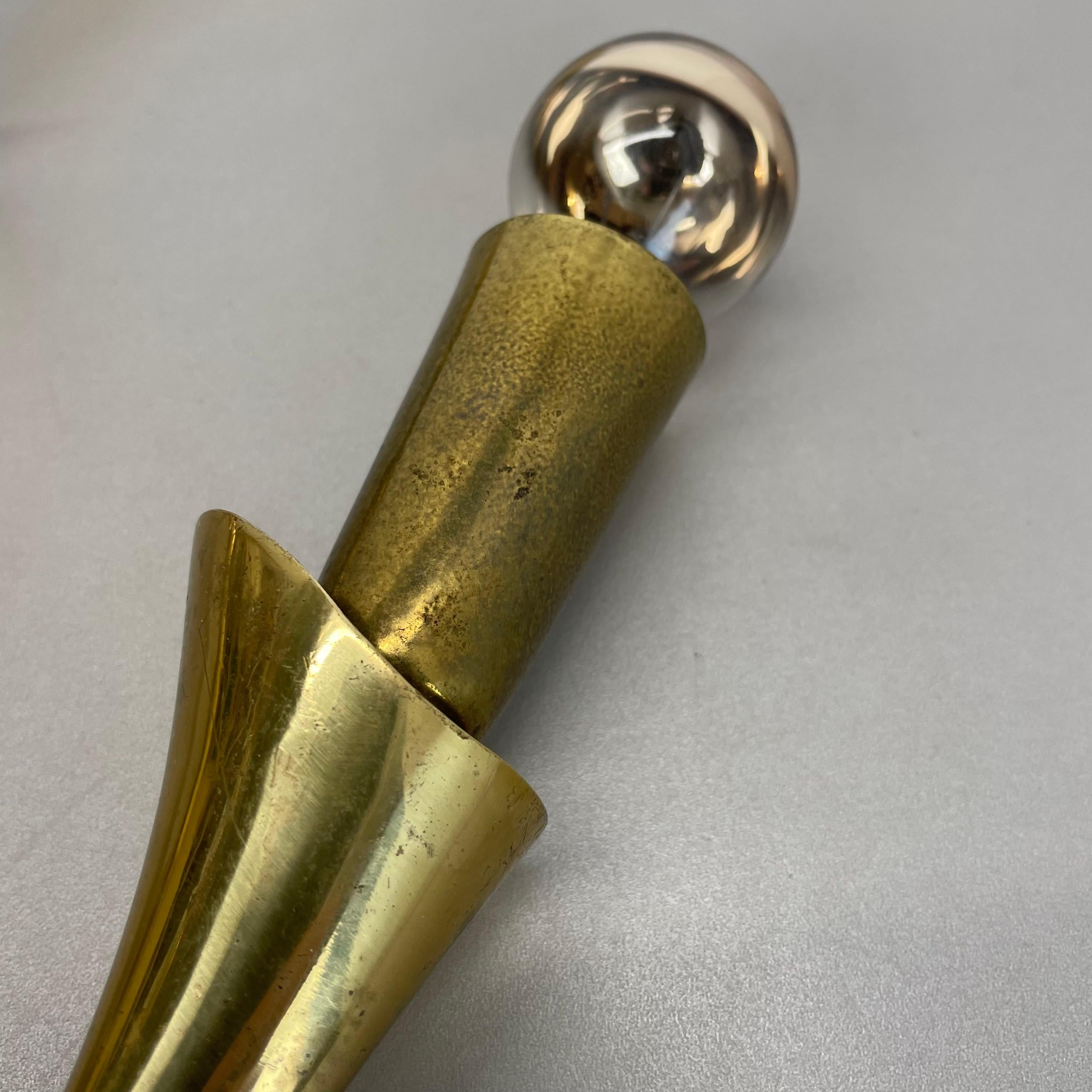 rare minimalist 41cm Brass Stilnovo Style Theatre Wall Light Sconce, Italy 1950s For Sale 7