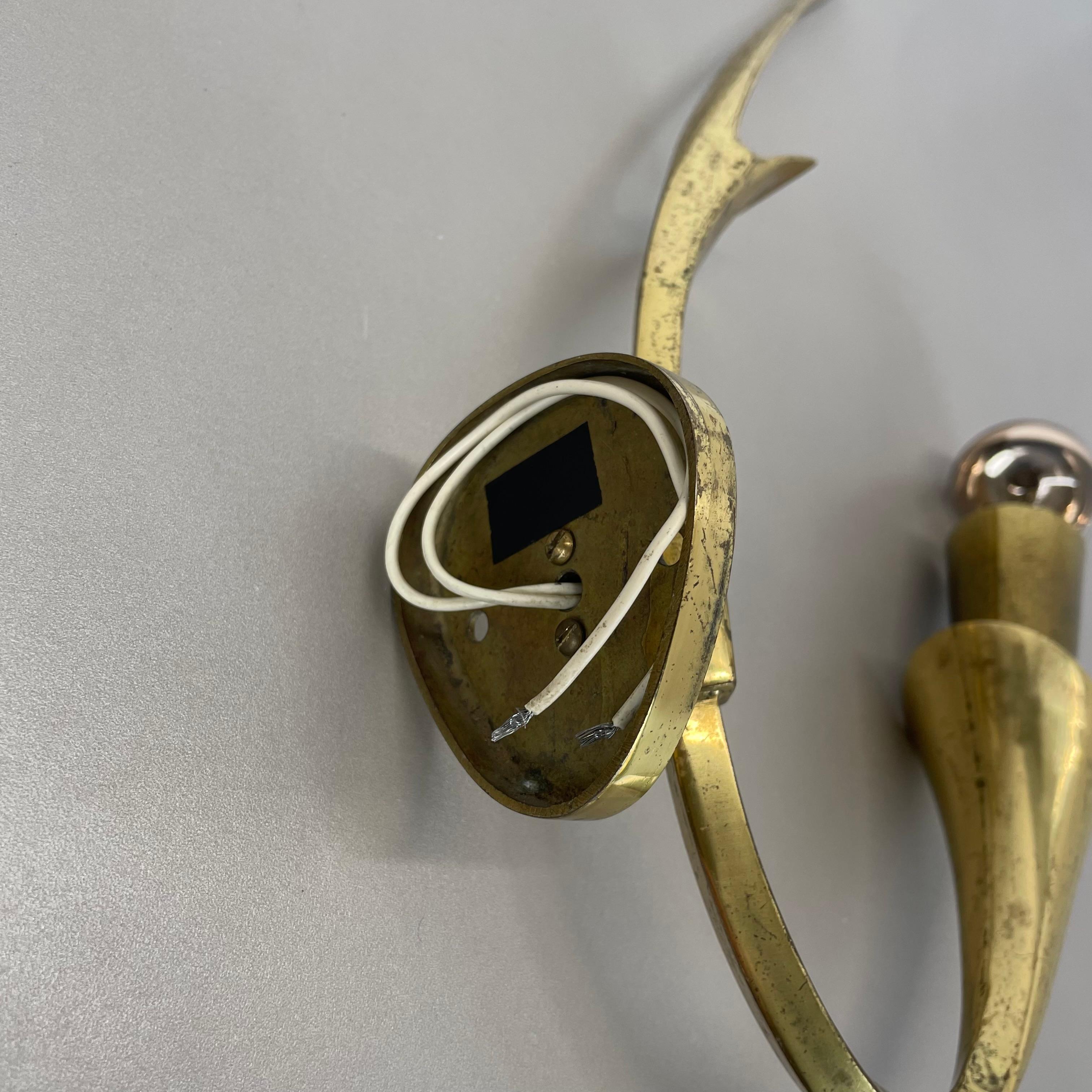 rare minimalist 41cm Brass Stilnovo Style Theatre Wall Light Sconce, Italy 1950s For Sale 9
