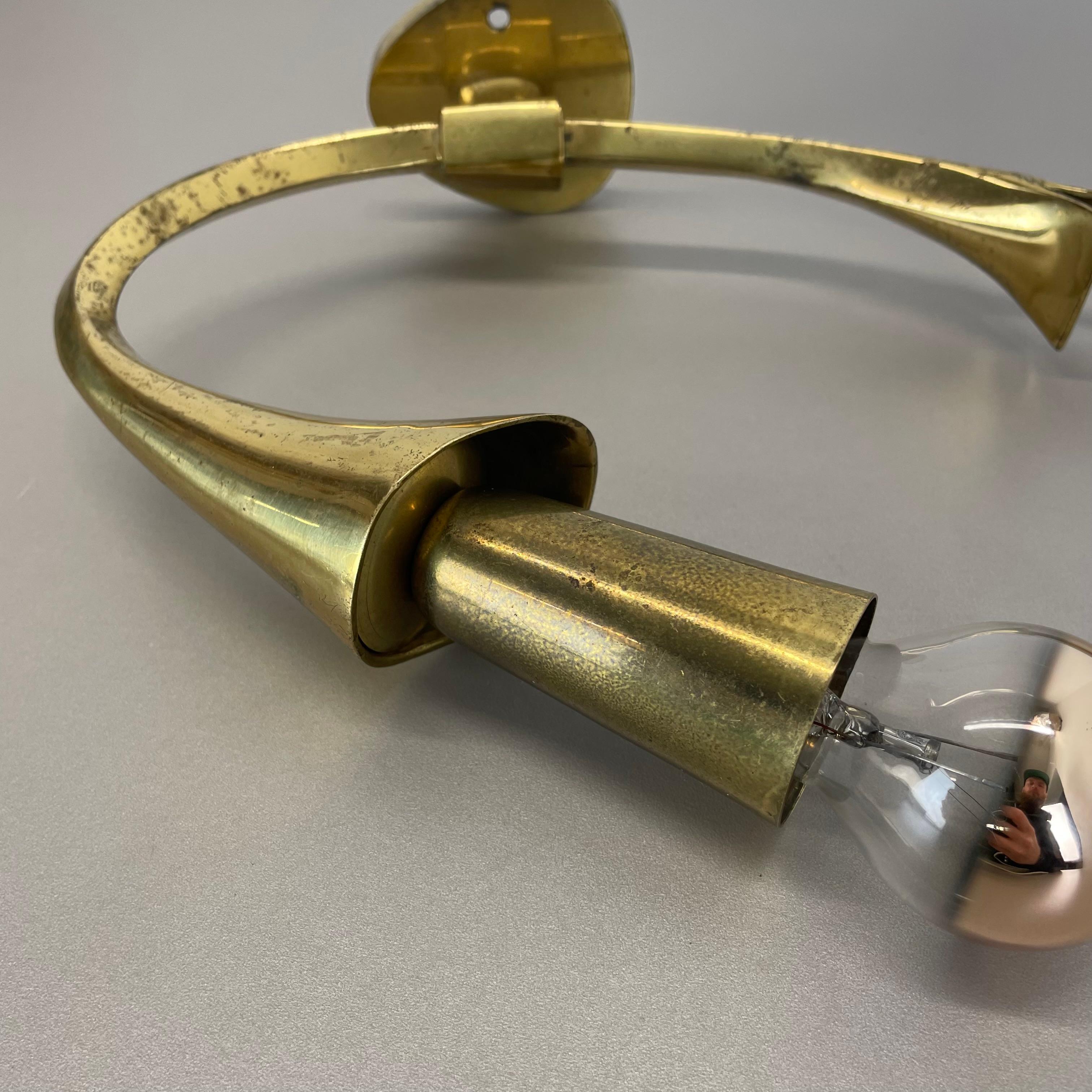 rare minimalist 41cm Brass Stilnovo Style Theatre Wall Light Sconce, Italy 1950s For Sale 11