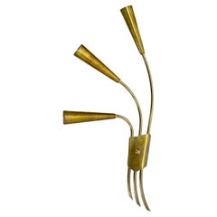 Seltene minimalistische 53cm Messing-Theater-Wandleuchte im Stilnovo-Stil, Italien 1950er Jahre
