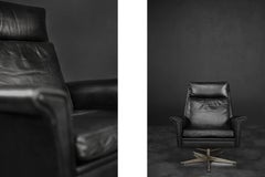 Fauteuil pivotant rare en cuir noir minimaliste danois moderne du milieu du siècle dernier