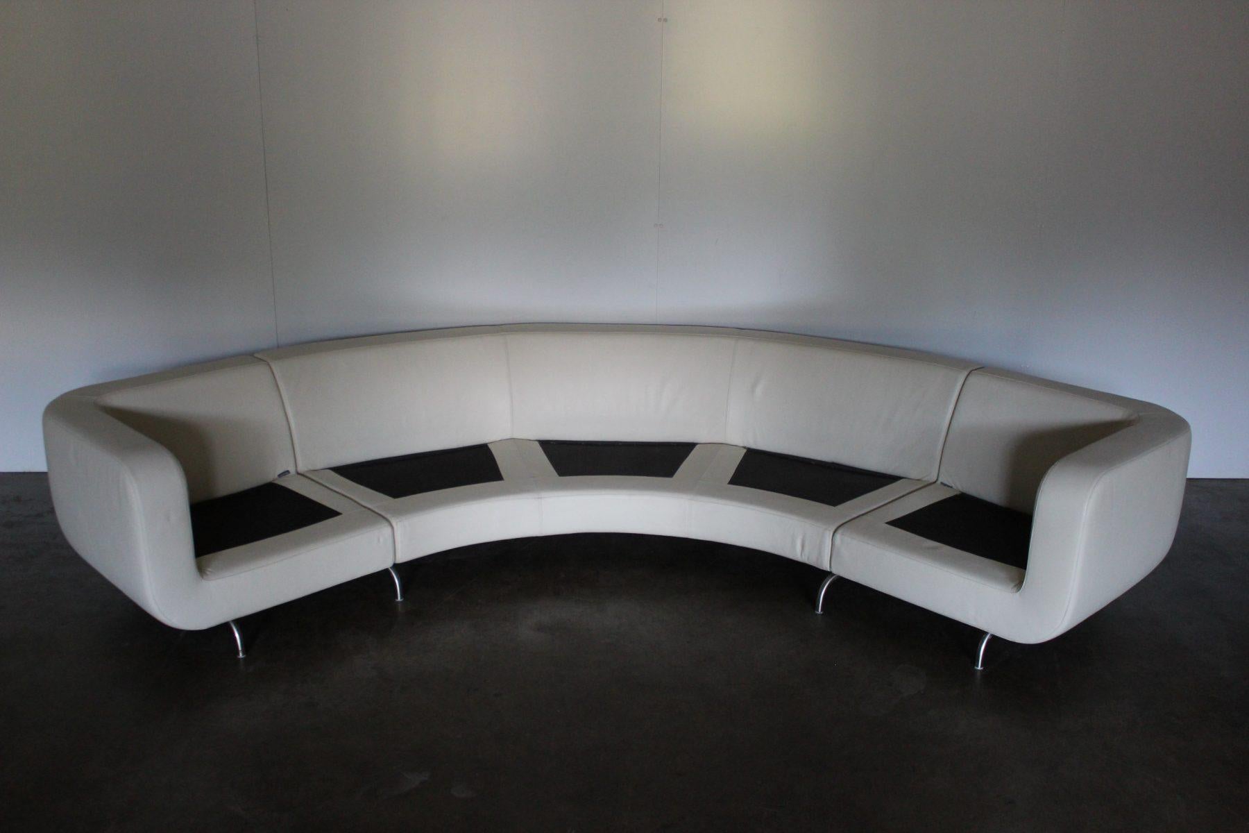 Rare Minotti “Dubuffet” Curved Sofa, in Cream “Pelle” Leather 3