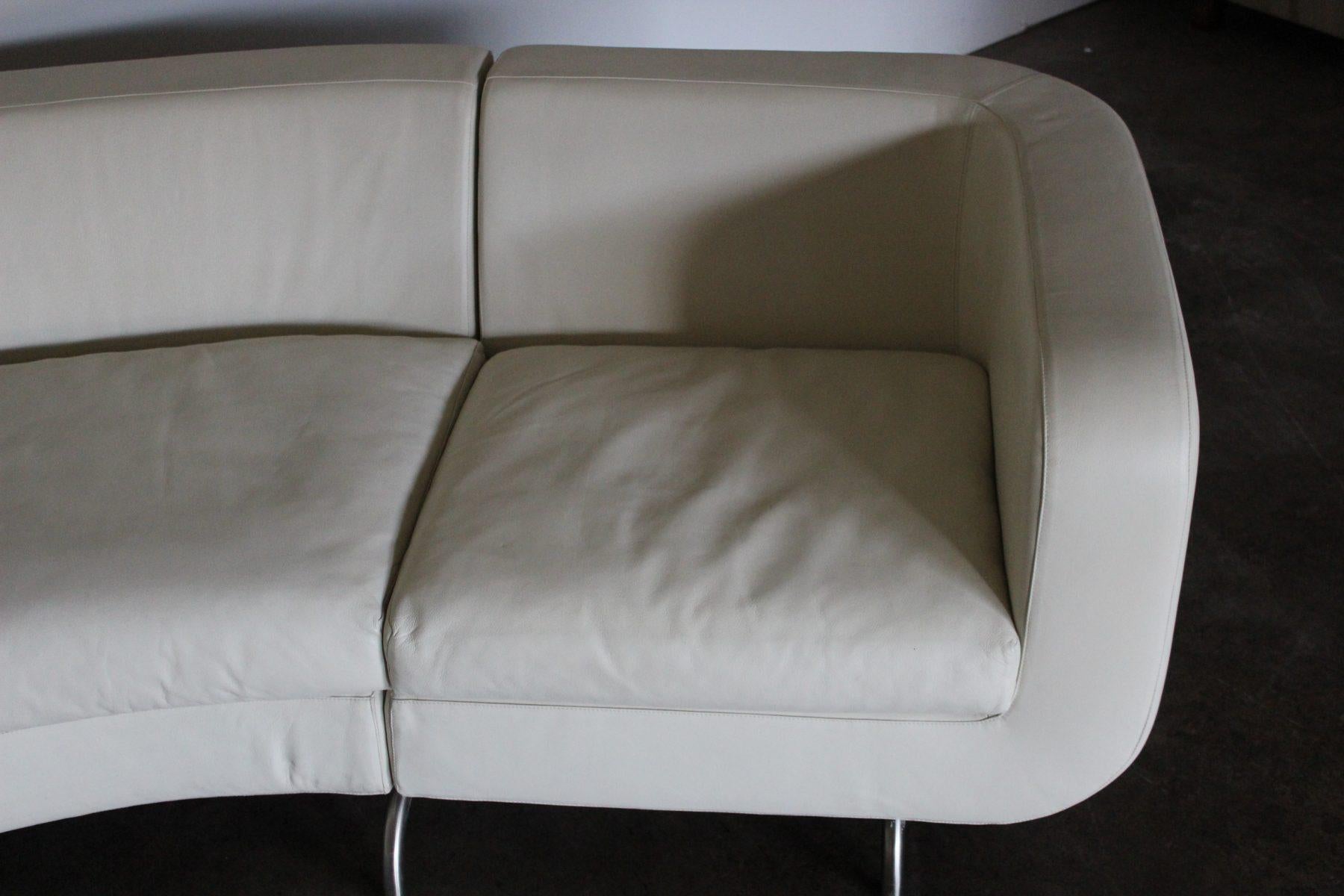 Contemporary Rare Minotti “Dubuffet” Curved Sofa, in Cream “Pelle” Leather