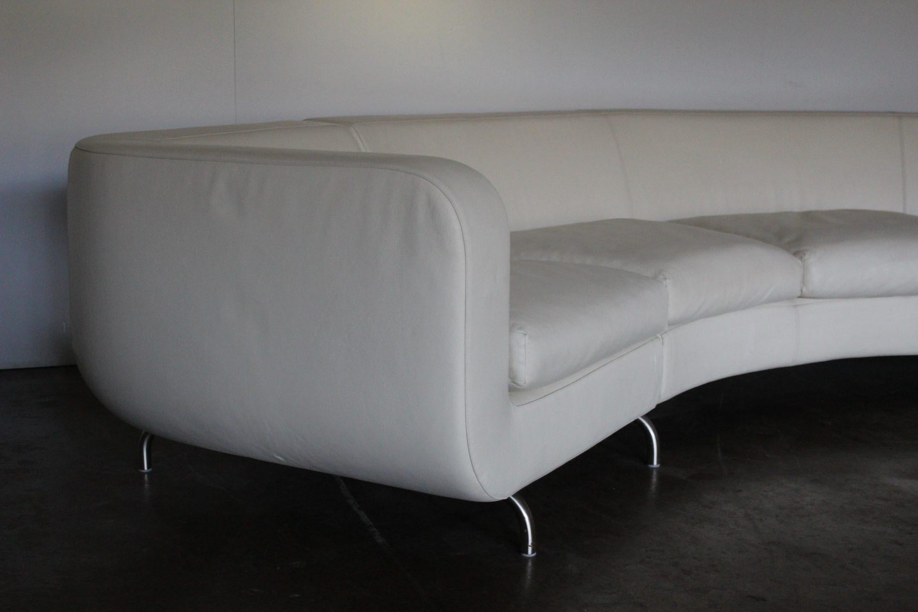 Rare Minotti “Dubuffet” Curved Sofa, in Cream “Pelle” Leather 1