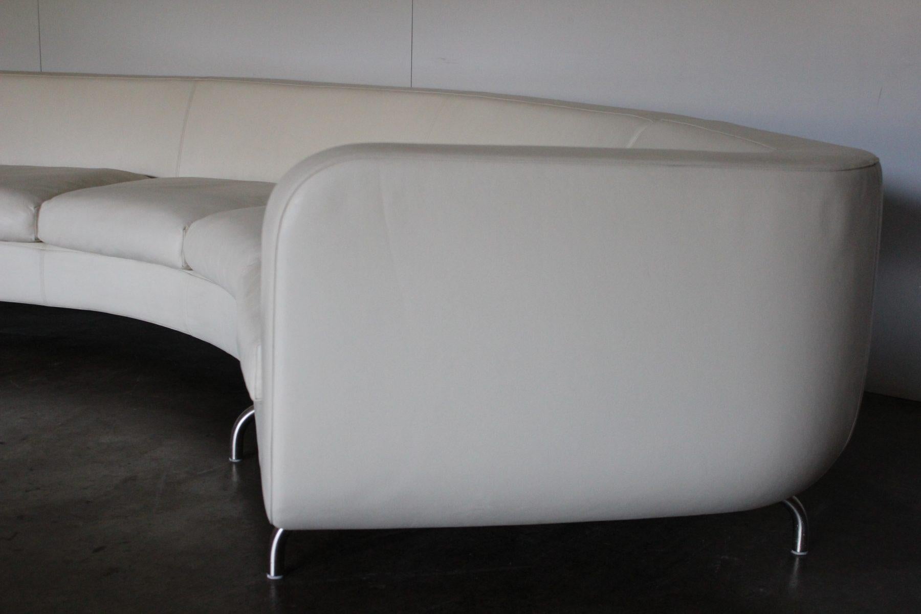 Rare Minotti “Dubuffet” Curved Sofa, in Cream “Pelle” Leather 2