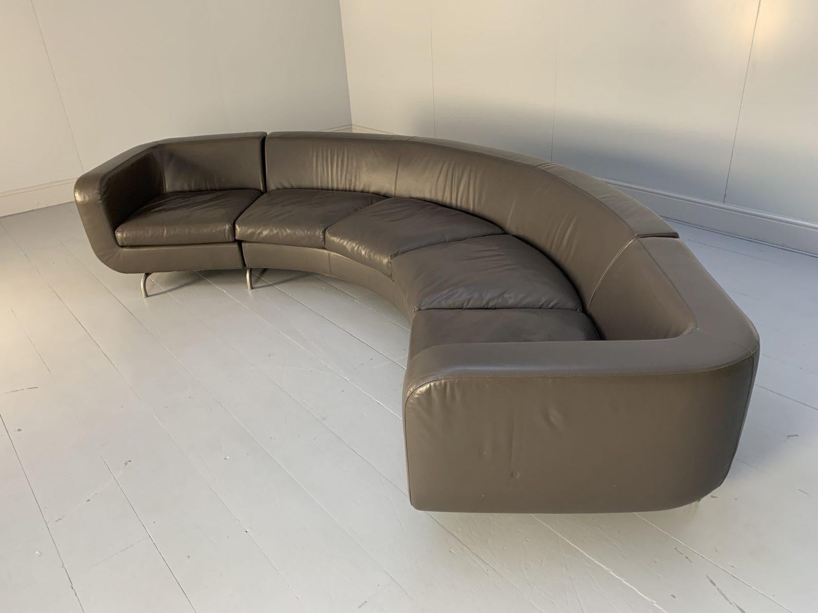 grey leather curved sofa