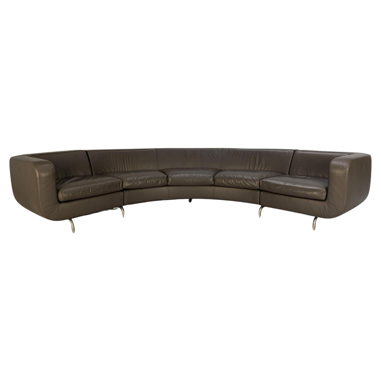 Rare Minotti “Dubuffet” Curved Sofa in Dark Grey “Pelle” Leather For Sale