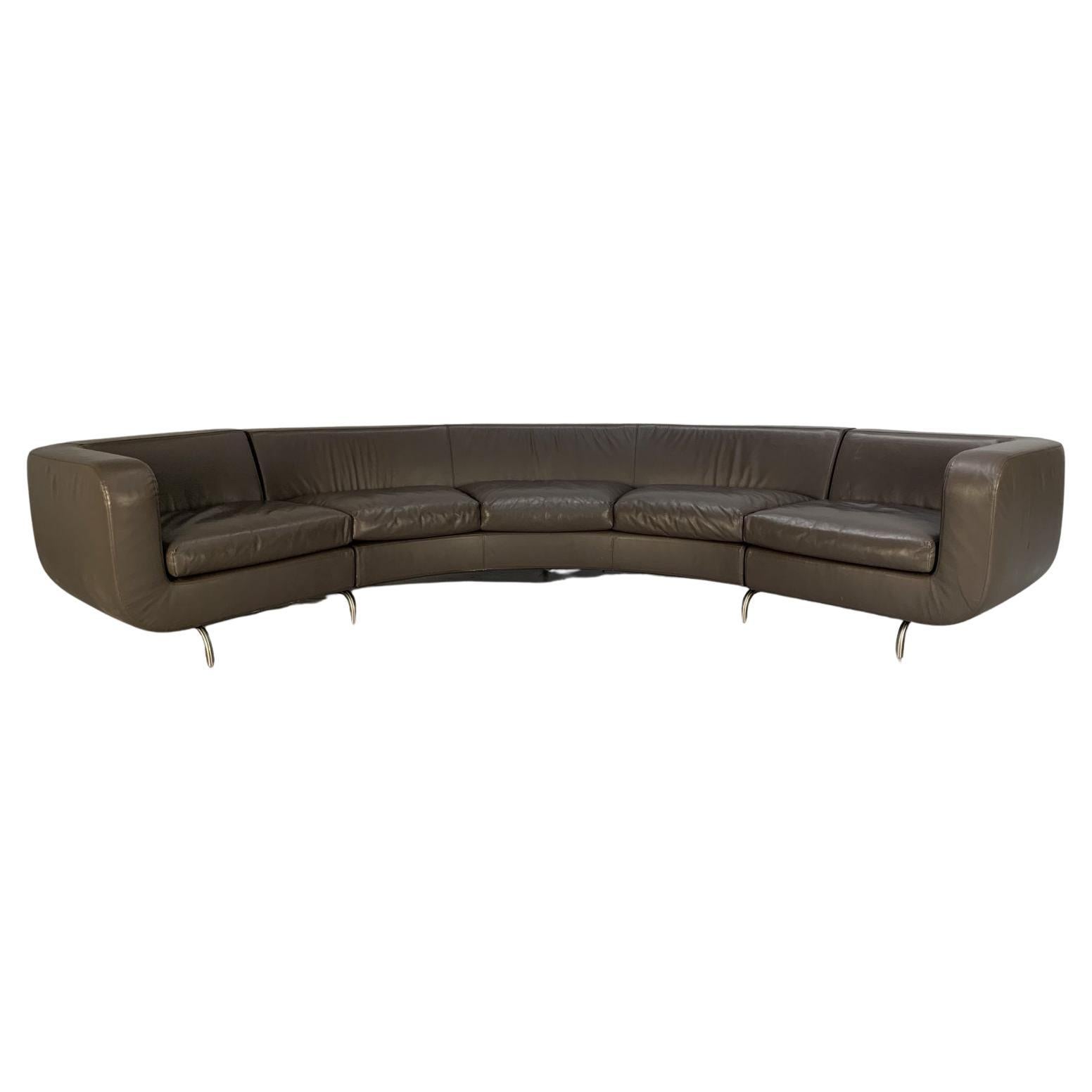 Rare Minotti “Dubuffet” Curved Sofa – in Dark Grey “Pelle” Leather