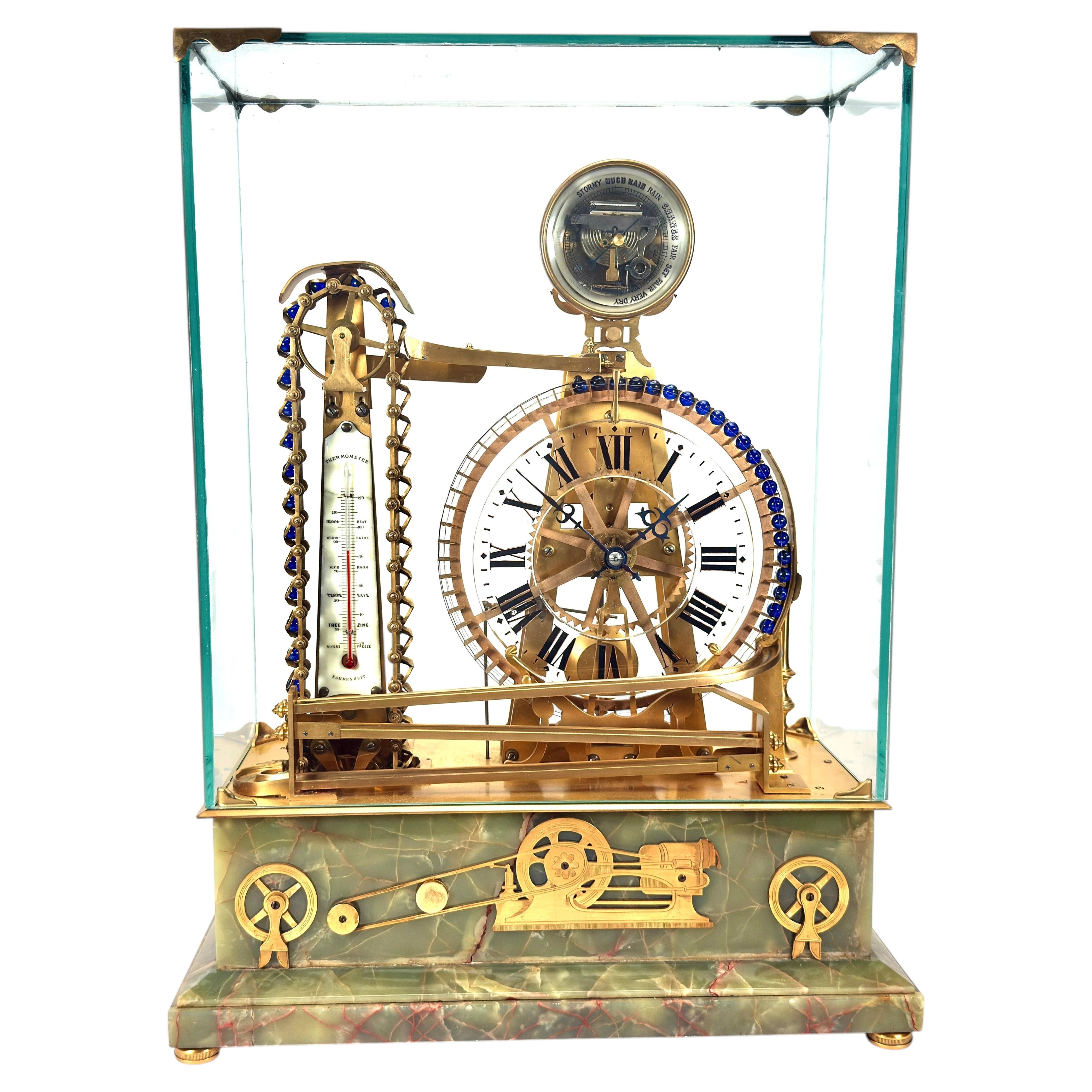 Antique French Mystery Gravity Driven Rolling Ball Waterwheel Industrial Clock