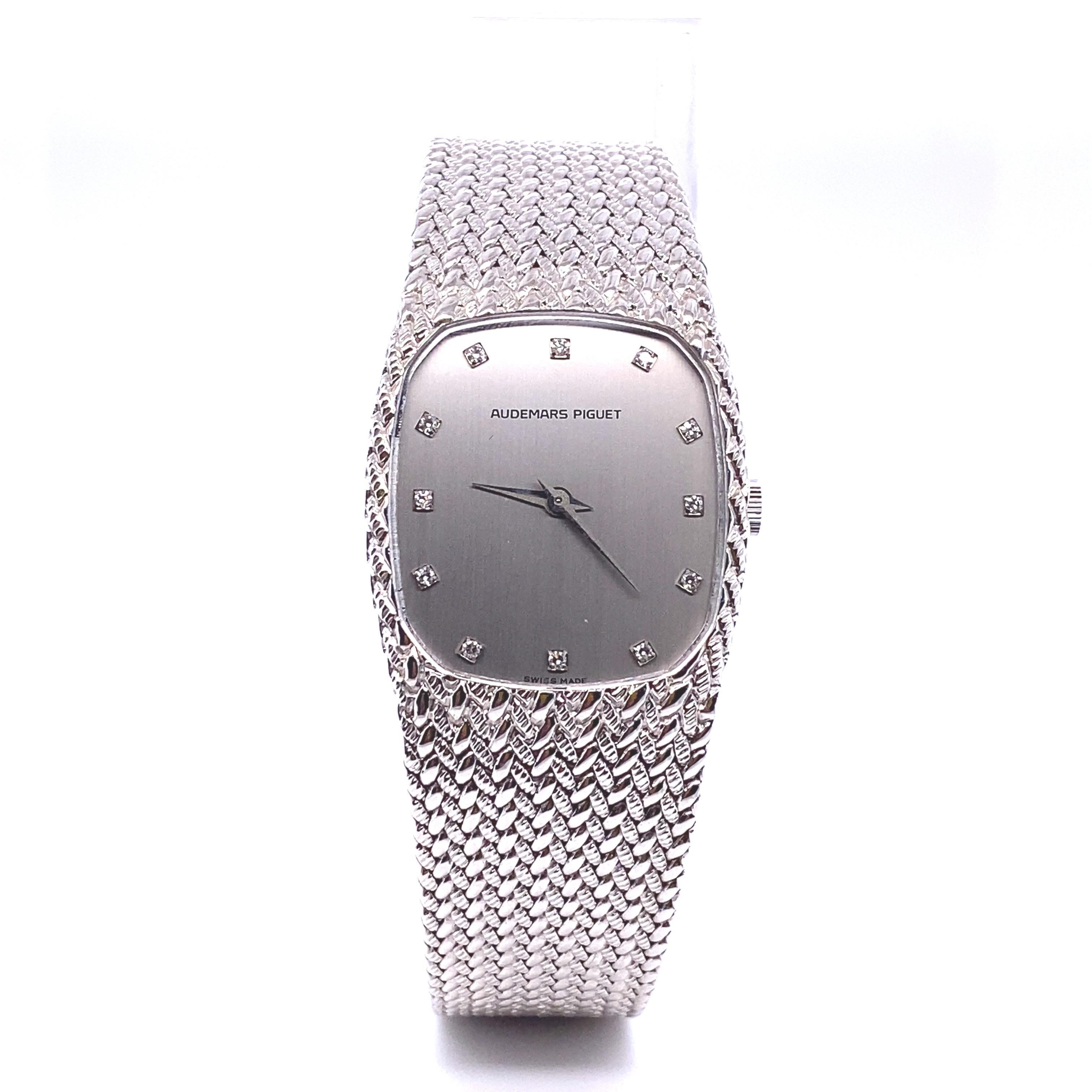 Round Cut Rare, Mint, Audemars Piguet Vintage 18K White Gold Bracelet Watch