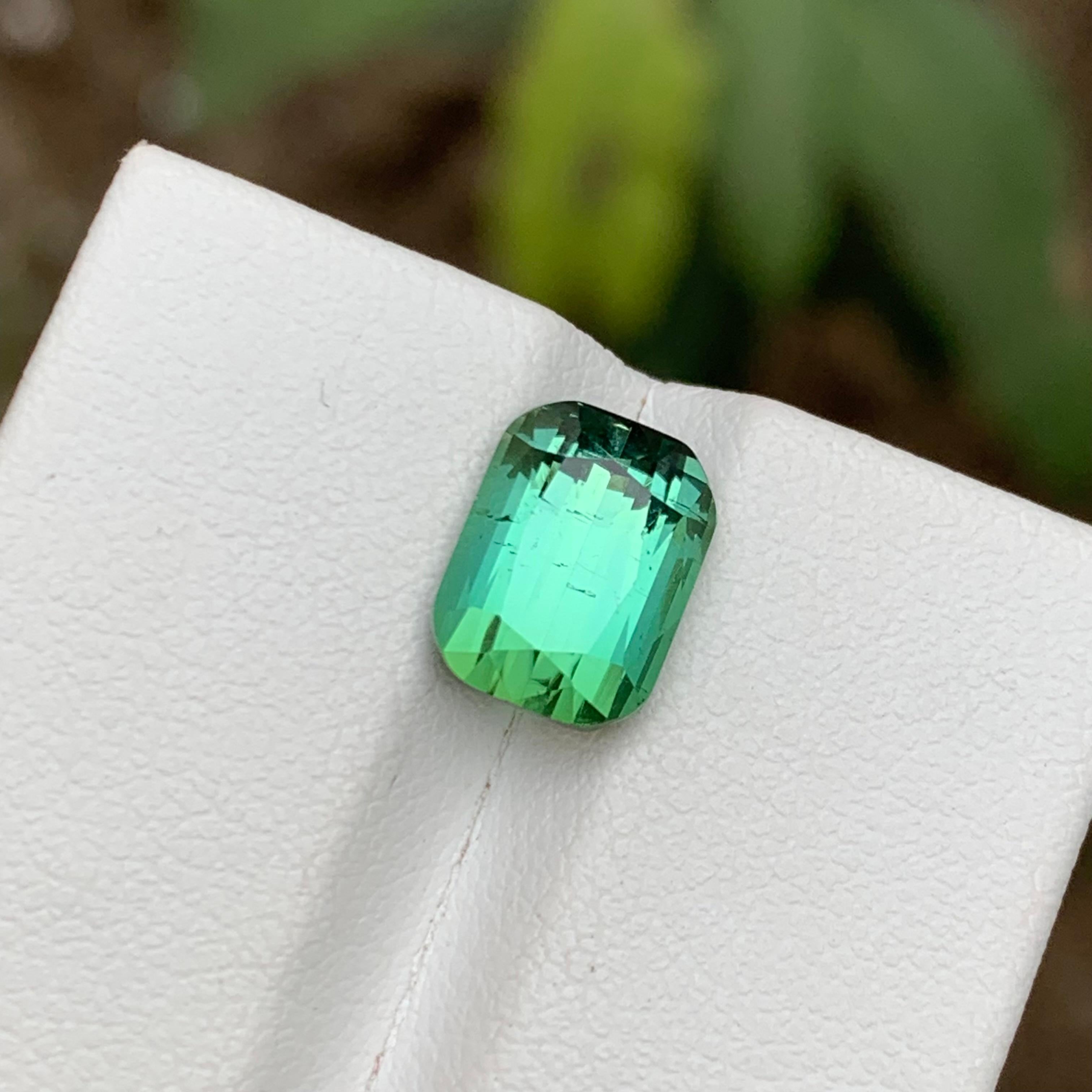 GEMSTONE TYPE: Tourmaline
PIECE(S): 1
WEIGHT: 3.85 Carats
SHAPE: Cushion Cut
SIZE (MM): 9.63 x 7.24 x 6.30
COLOR: Mint Green
CLARITY: Slightly Included 
TREATMENT: None
ORIGIN: Afghanistan
CERTIFICATE: On demand

Introducing our exquisite 3.85 Carat