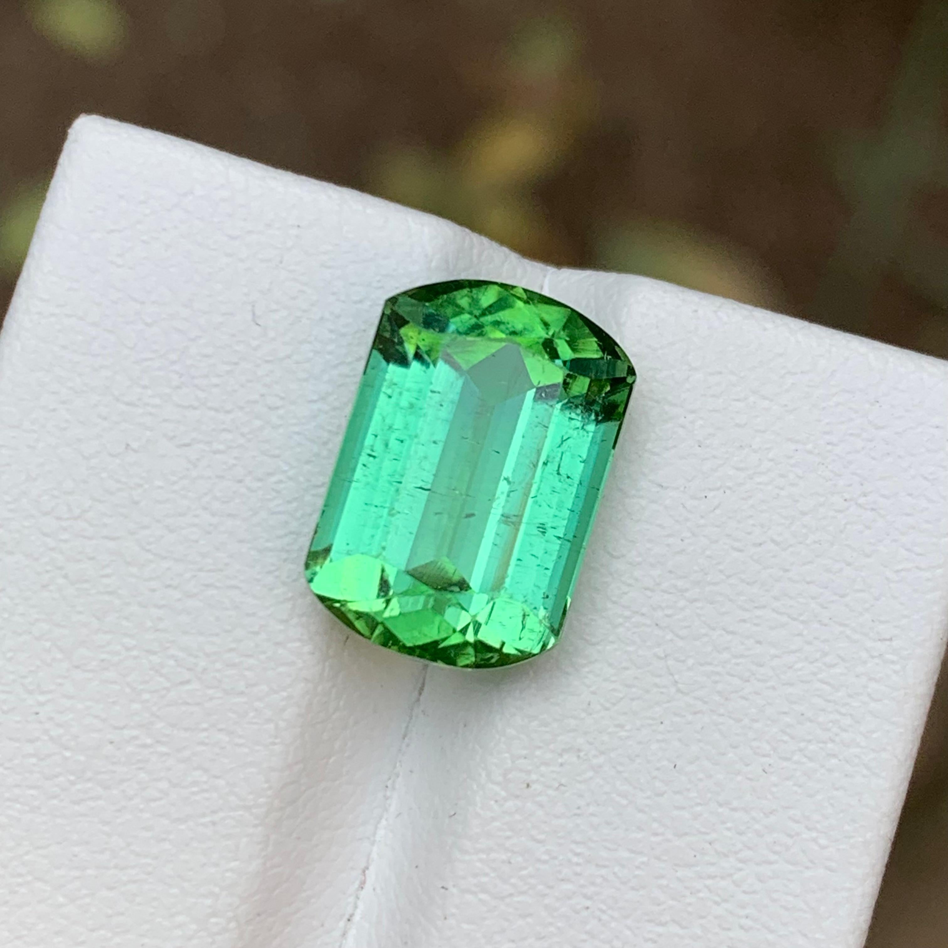 Rare Mint Green Natural Tourmaline Gemstone, 7.95 Ct Emerald Cut Cushion Corners For Sale 5