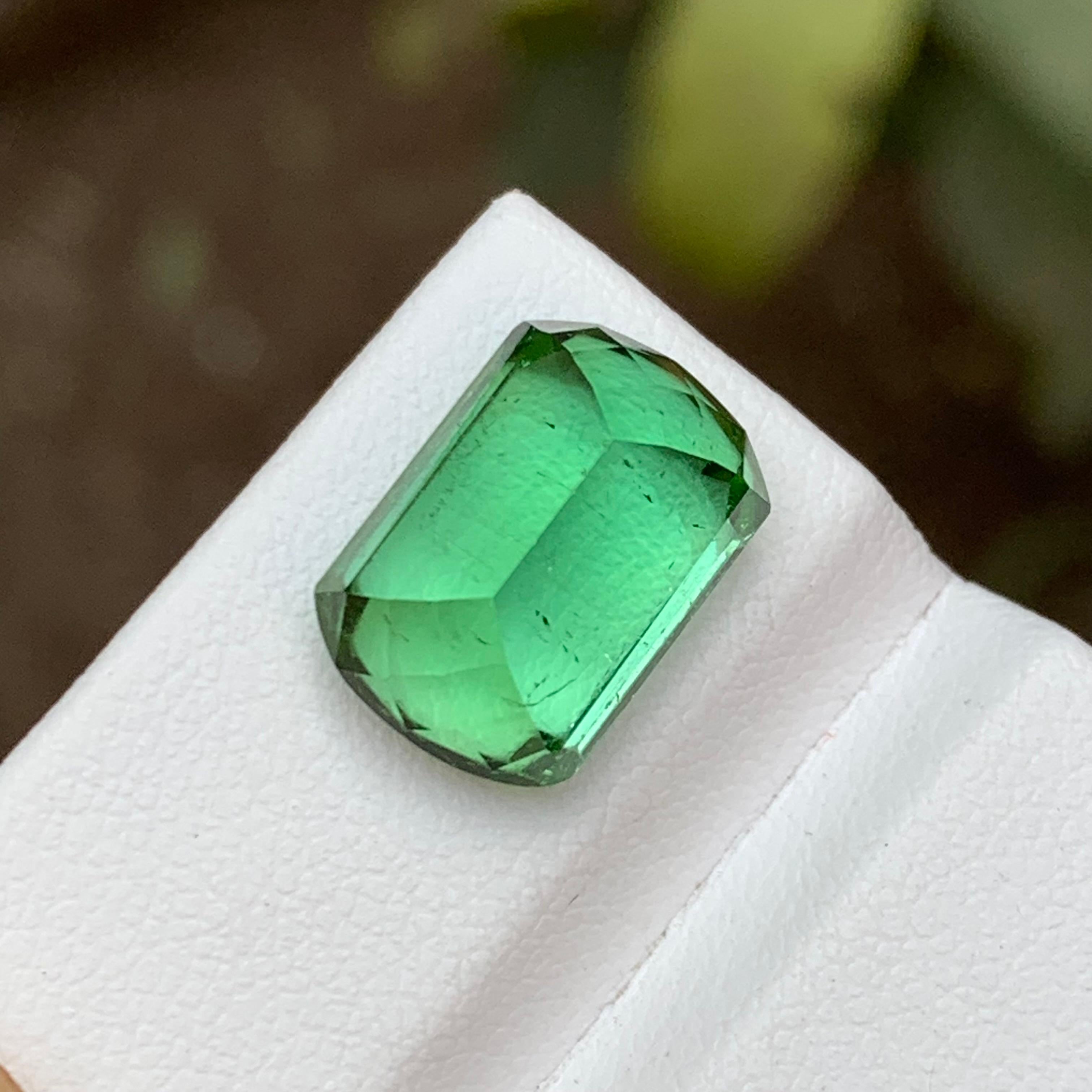 Rare Mint Green Natural Tourmaline Gemstone, 7.95 Ct Emerald Cut Cushion Corners In New Condition For Sale In Peshawar, PK