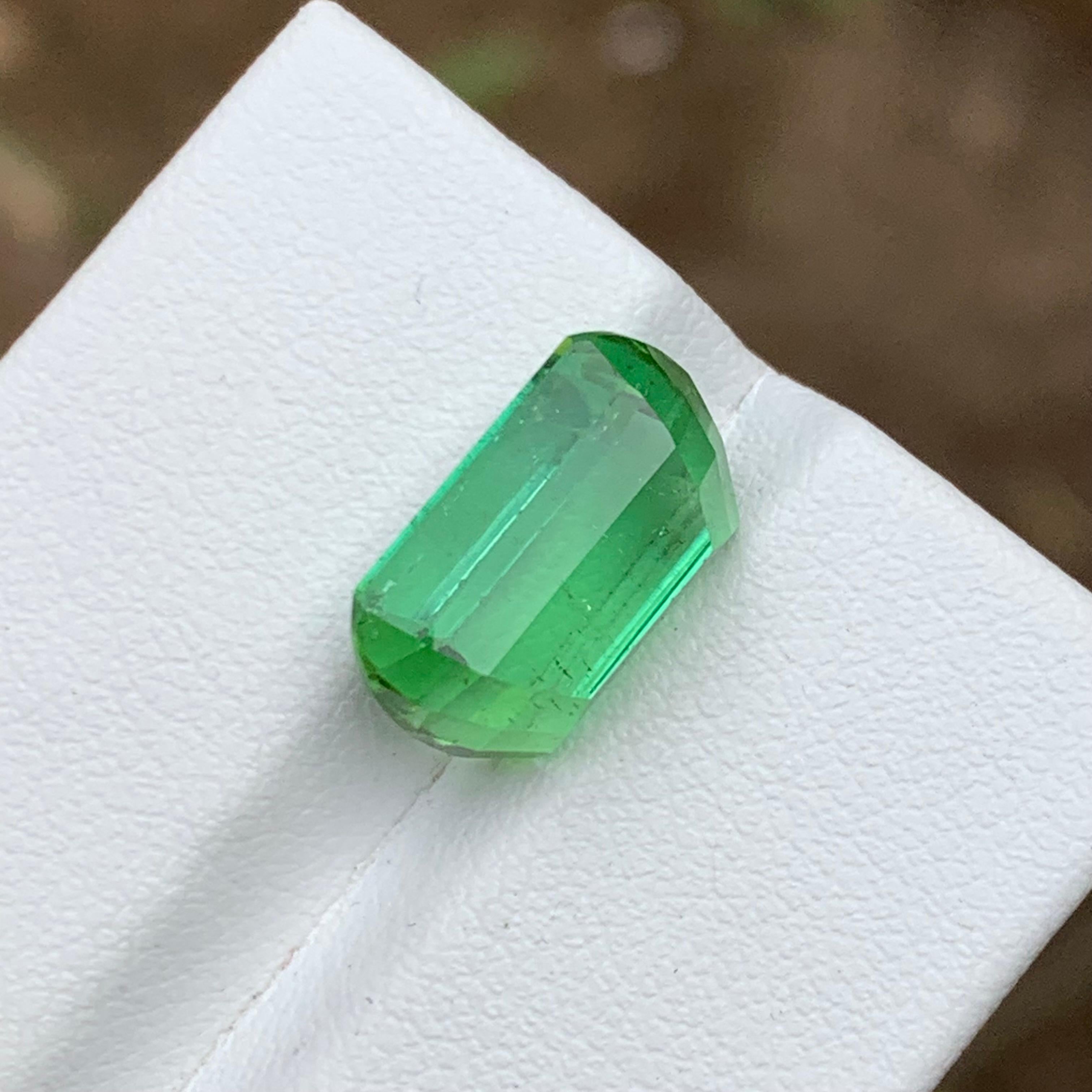 Women's or Men's Rare Mint Green Natural Tourmaline Gemstone, 7.95 Ct Emerald Cut Cushion Corners For Sale