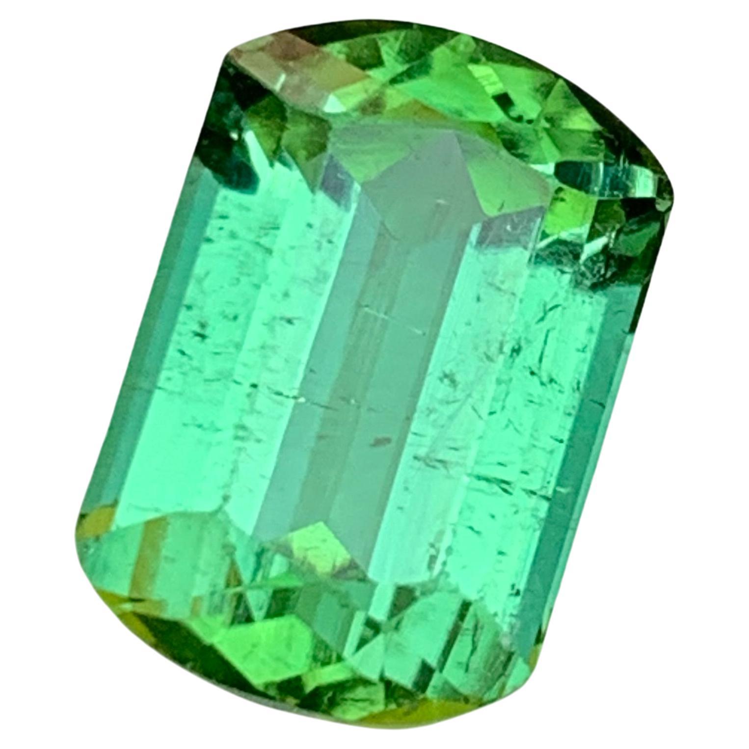 Rare Mint Green Natural Tourmaline Gemstone, 7.95 Ct Emerald Cut Cushion Corners For Sale