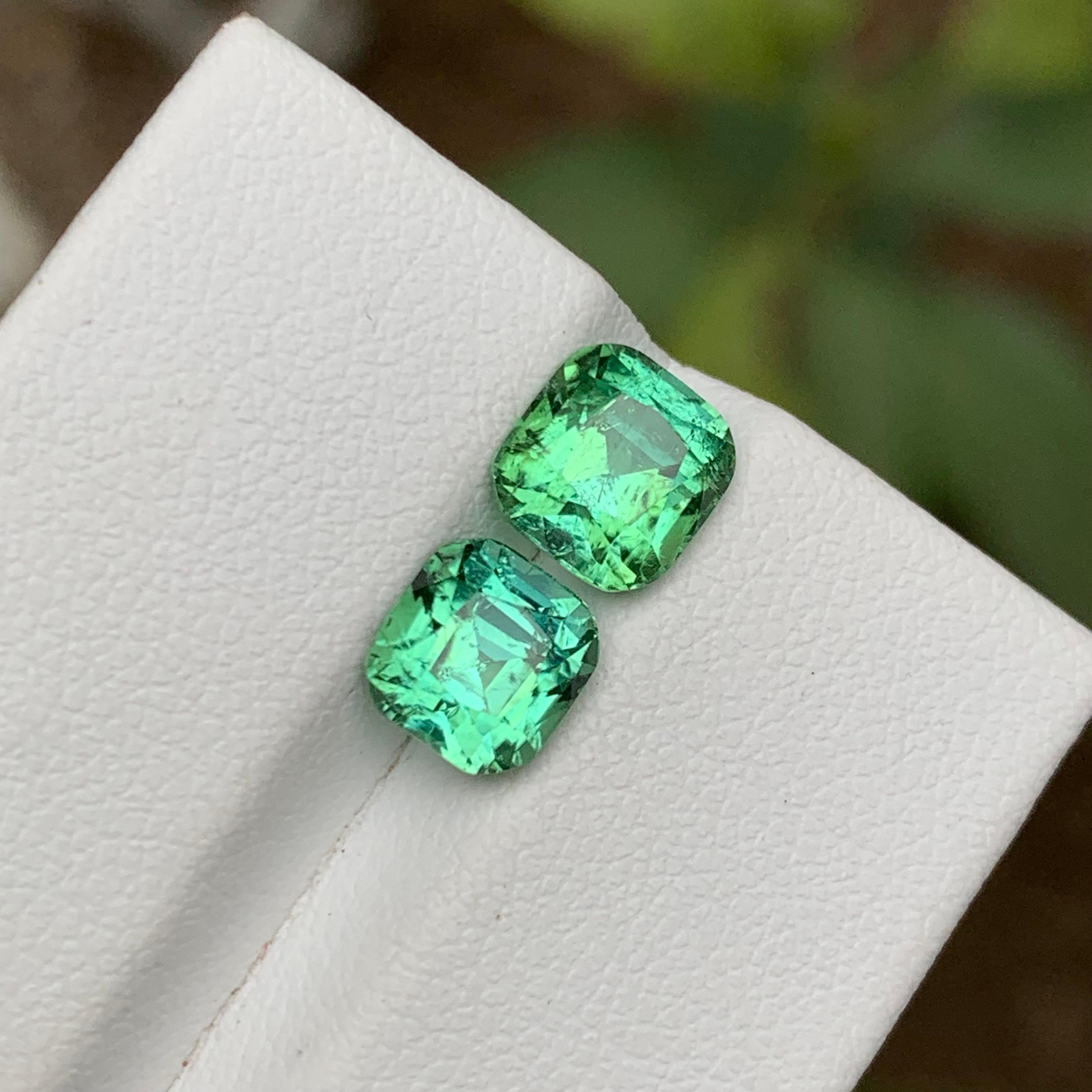 Rare Mint Green Natural Tourmaline Gemstones, 3.75 Ct Cushion Cut for Jewelry  2