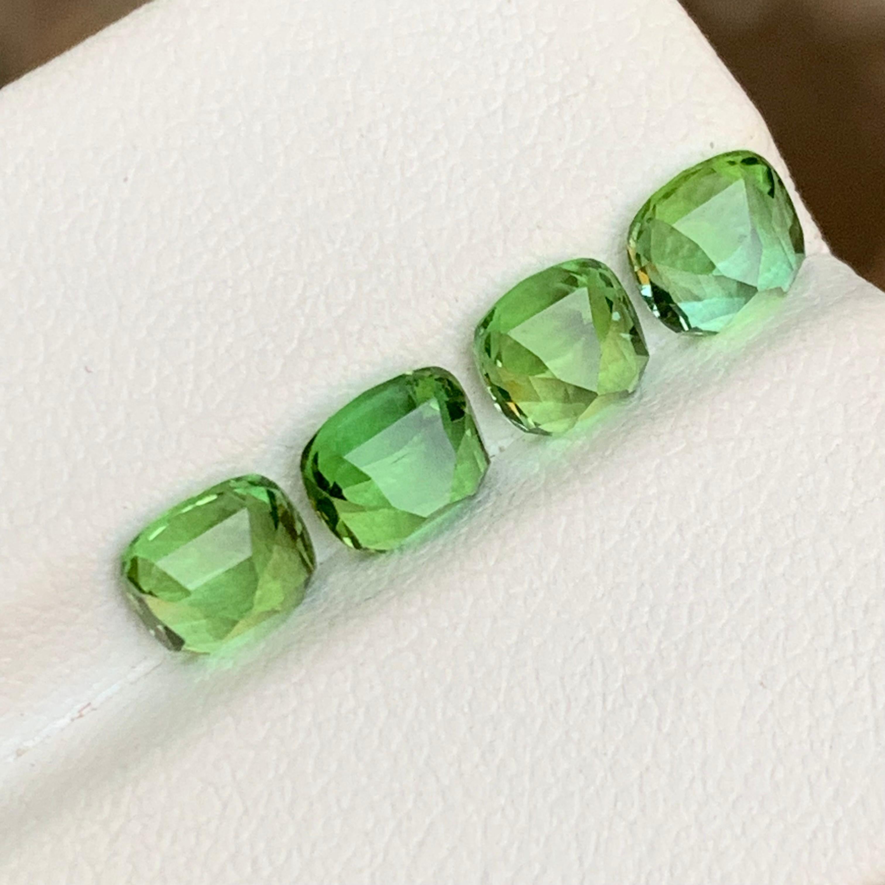 Rare Mint Green Natural Tourmaline Gemstones Lot 3.50 Ct Cushion Cut for Jewelry In New Condition For Sale In Peshawar, PK