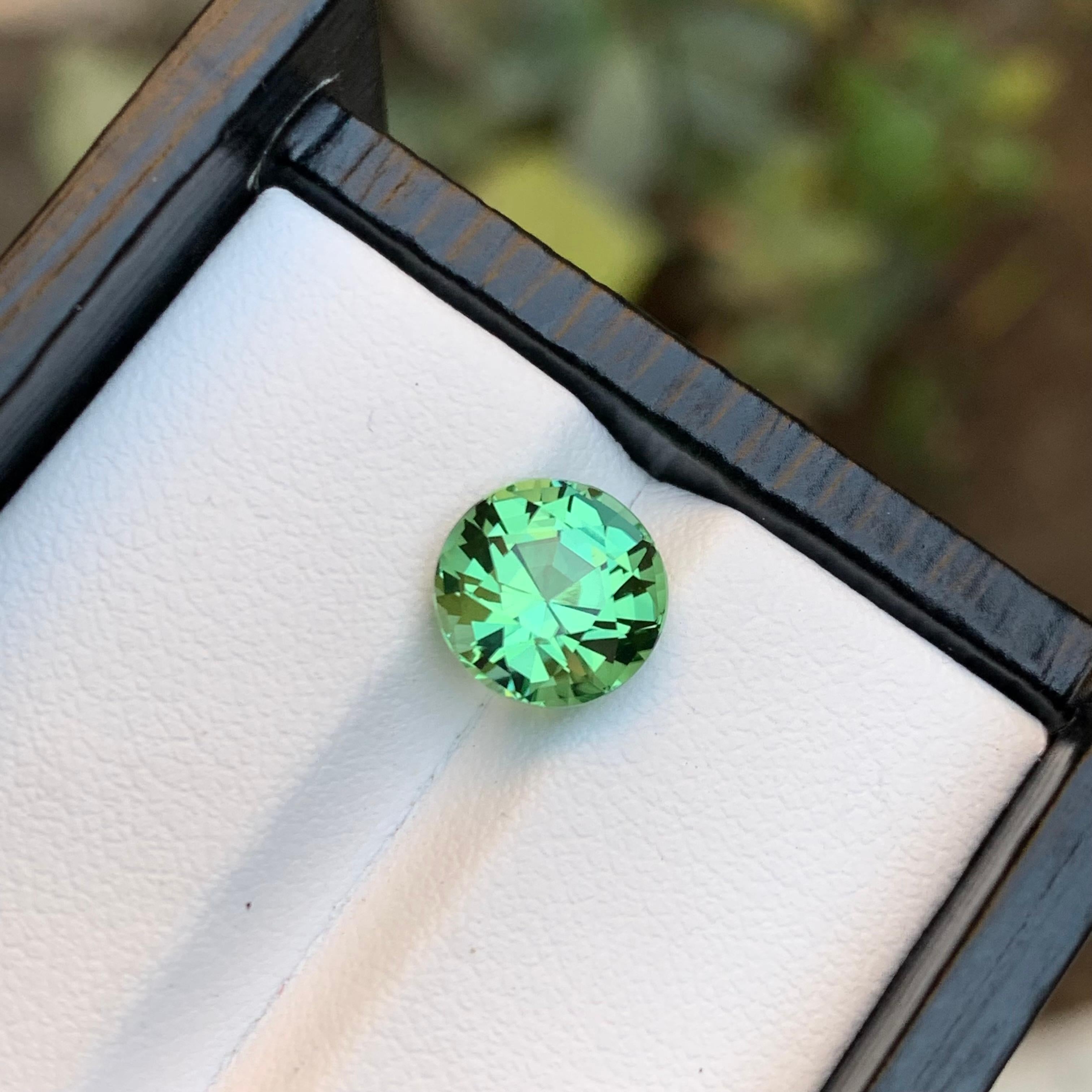 Contemporary Rare Mint Green Natural Tourmaline Loose Gemstone, 2.70 Ct Round Brilliant Cut  For Sale