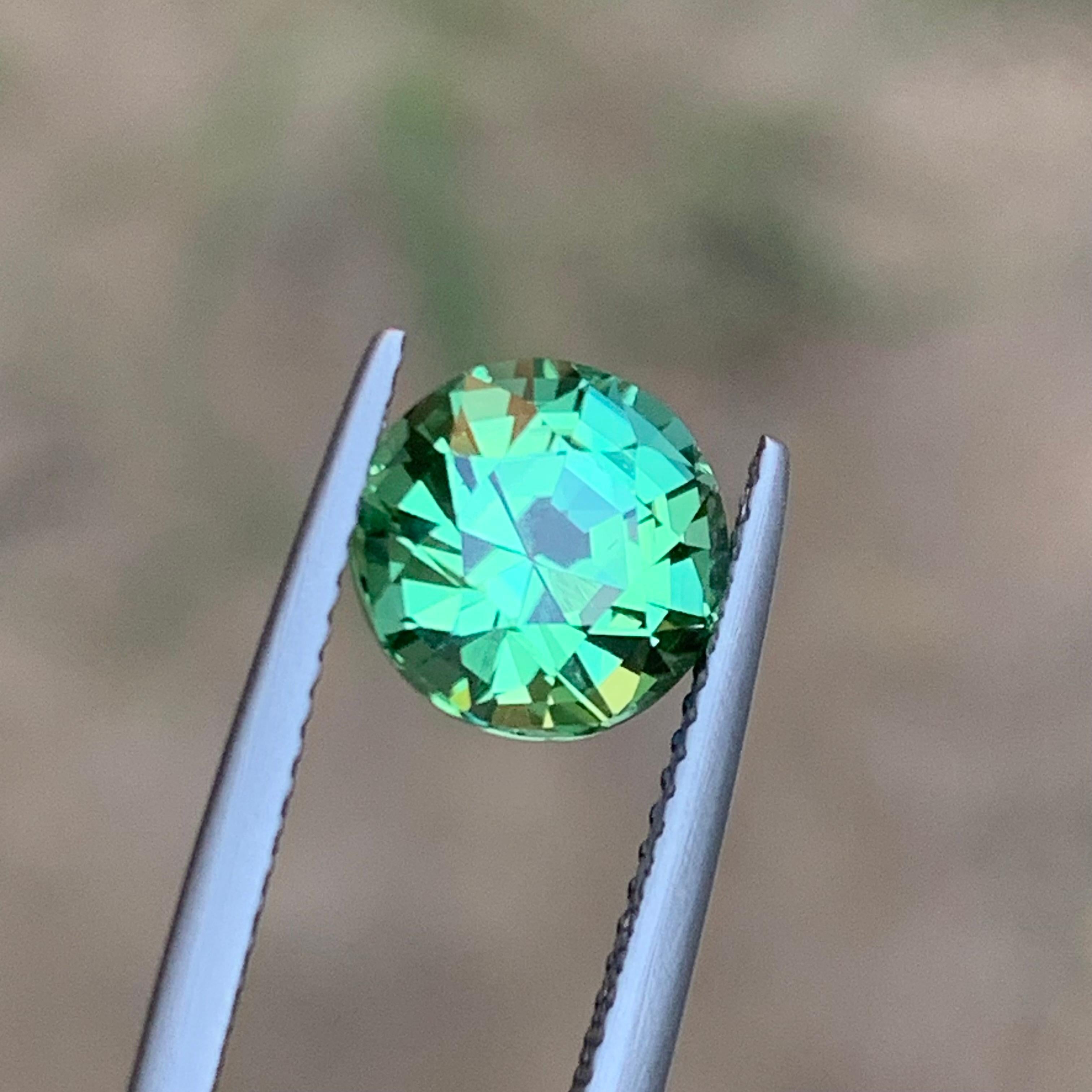 Women's or Men's Rare Mint Green Natural Tourmaline Loose Gemstone, 2.70 Ct Round Brilliant Cut For Sale