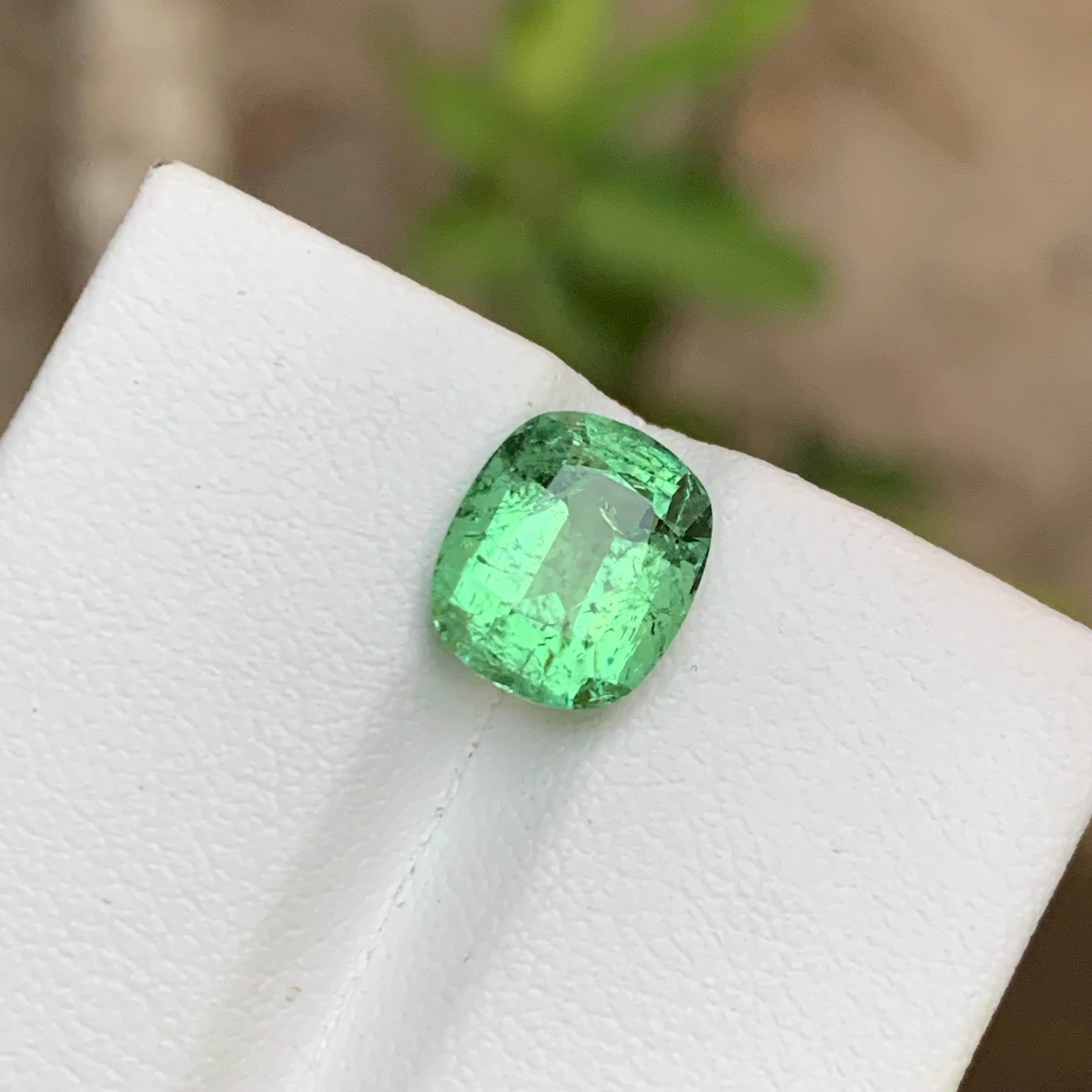 Mint Green Natural Tourmaline Ring Loose Gemstone 2.95 Ct Cushion Cut-Jewelry For Sale 5