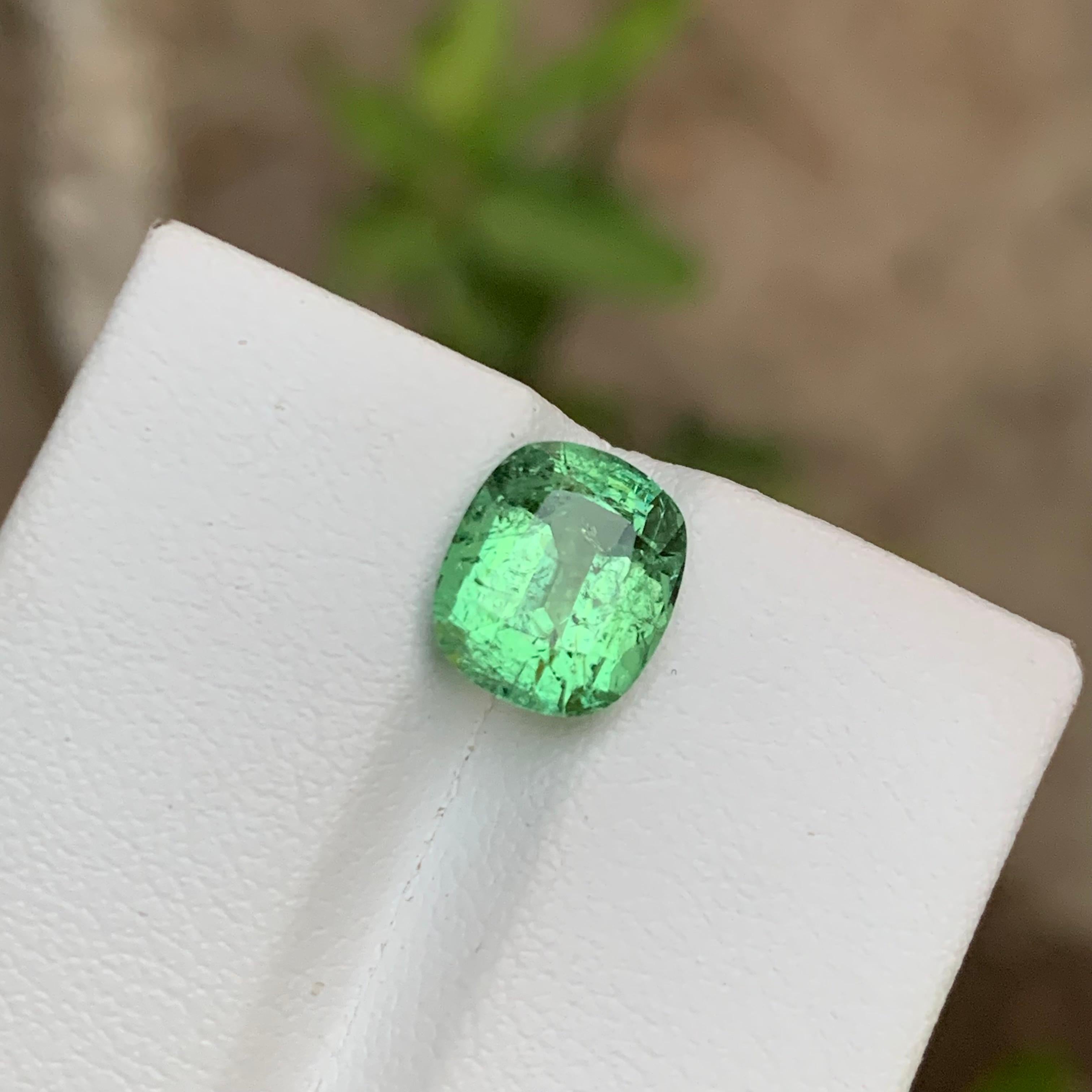 Mint Green Natural Tourmaline Ring Loose Gemstone 2.95 Ct Cushion Cut-Jewelry For Sale 7