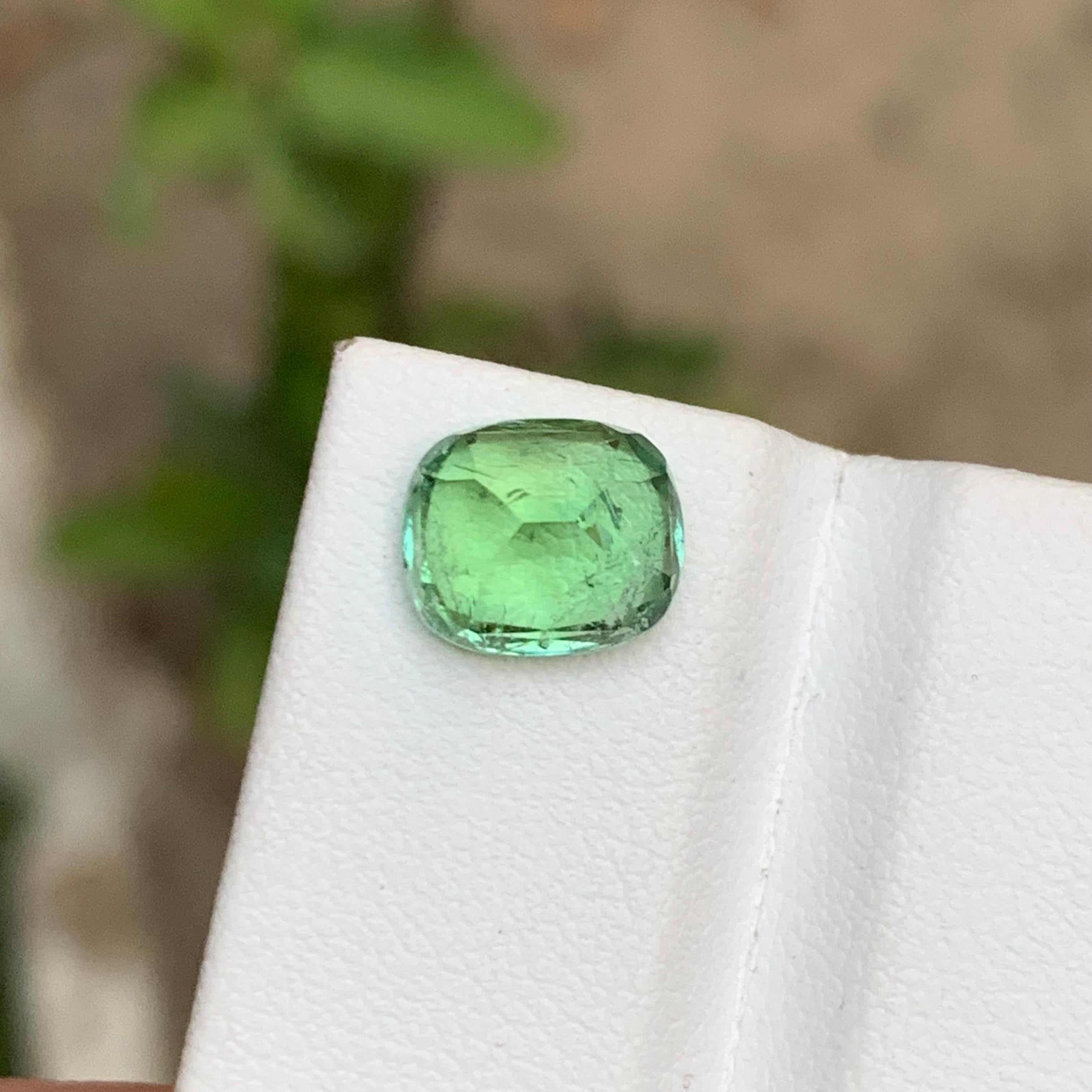 Women's or Men's Mint Green Natural Tourmaline Ring Loose Gemstone 2.95 Ct Cushion Cut-Jewelry For Sale