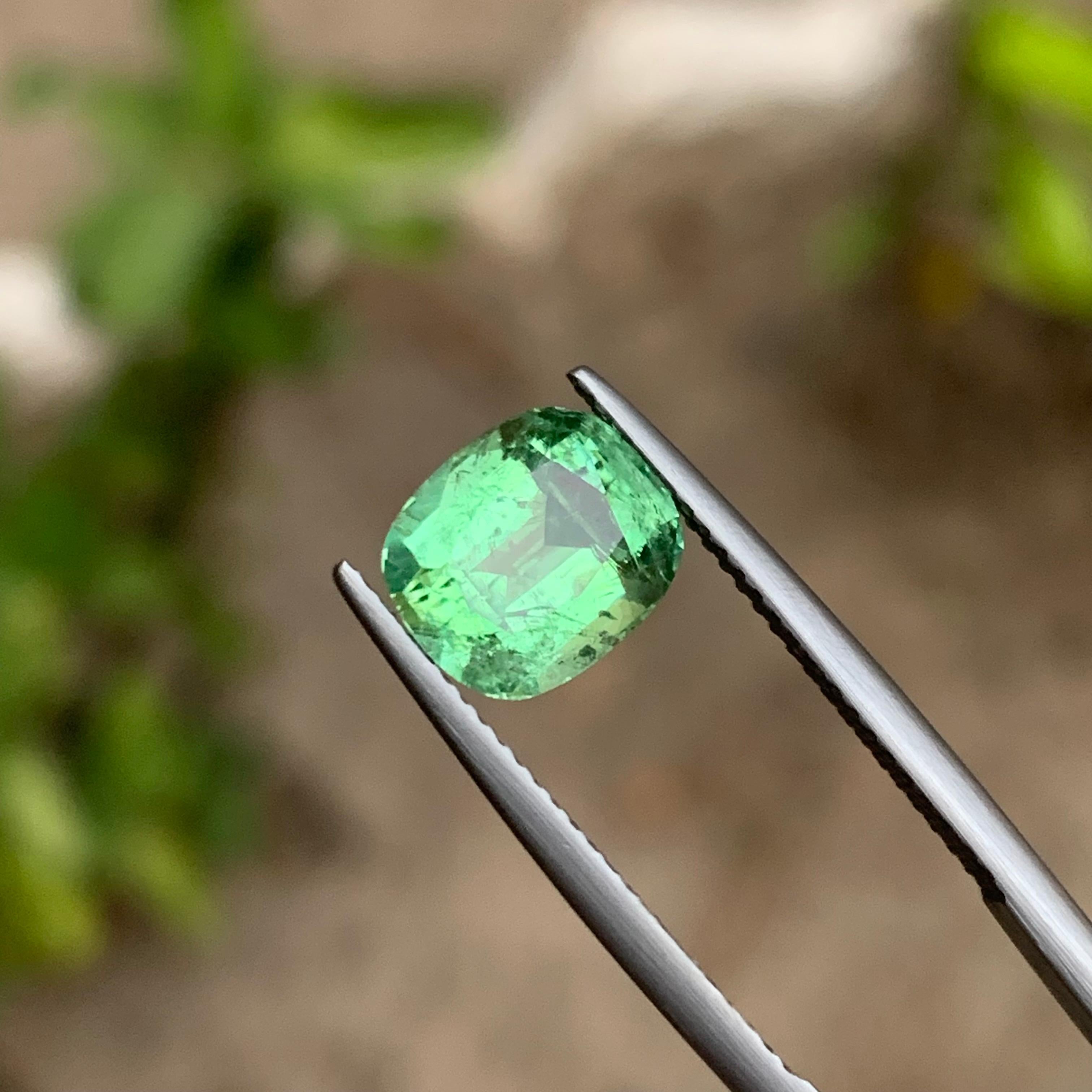 Mint Green Natural Tourmaline Ring Loose Gemstone 2.95 Ct Cushion Cut-Jewelry For Sale 2