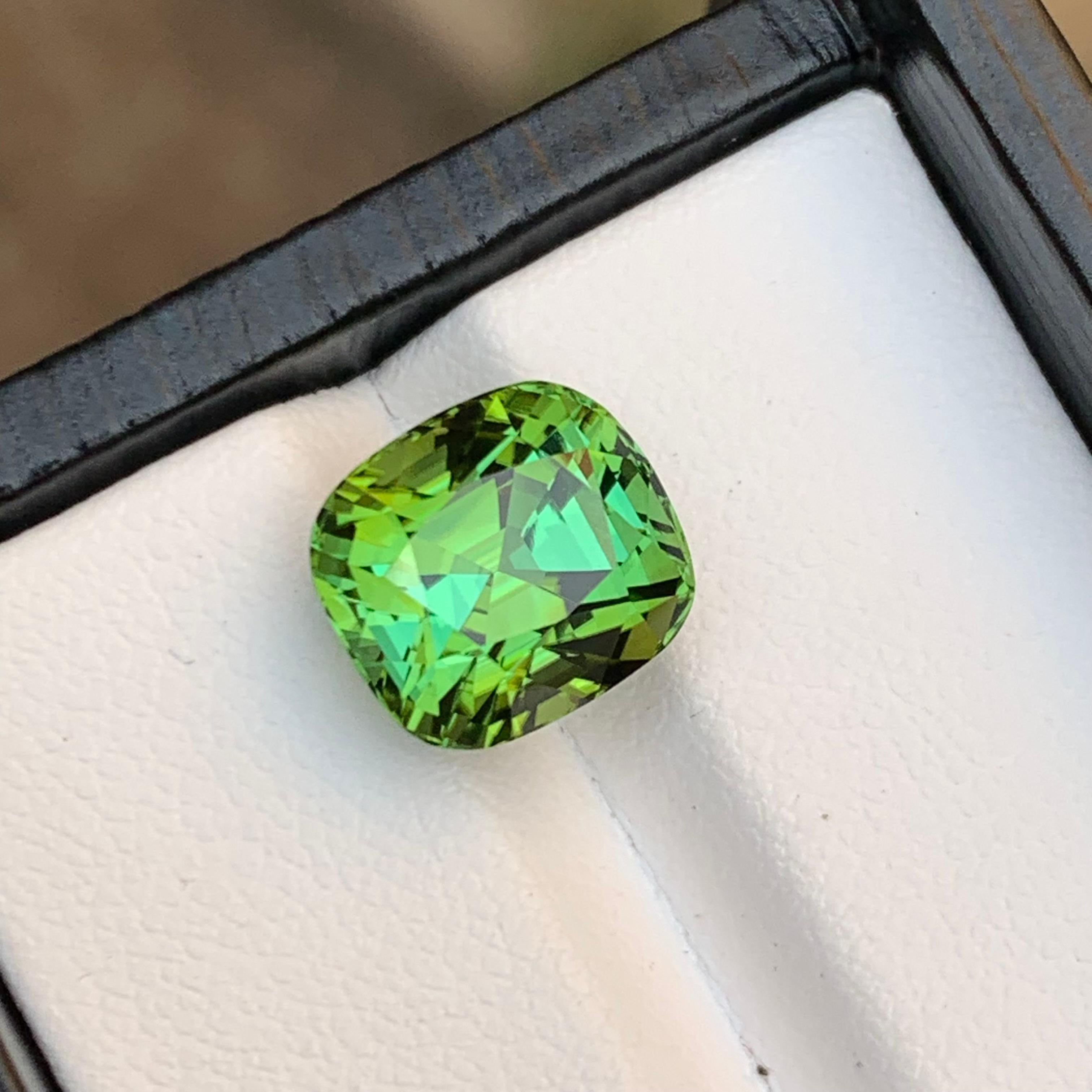 Rare Mint Green Natural Tourmaline Loose Gemstone, 5.80 Ct Cushion Cut for Ring For Sale 6