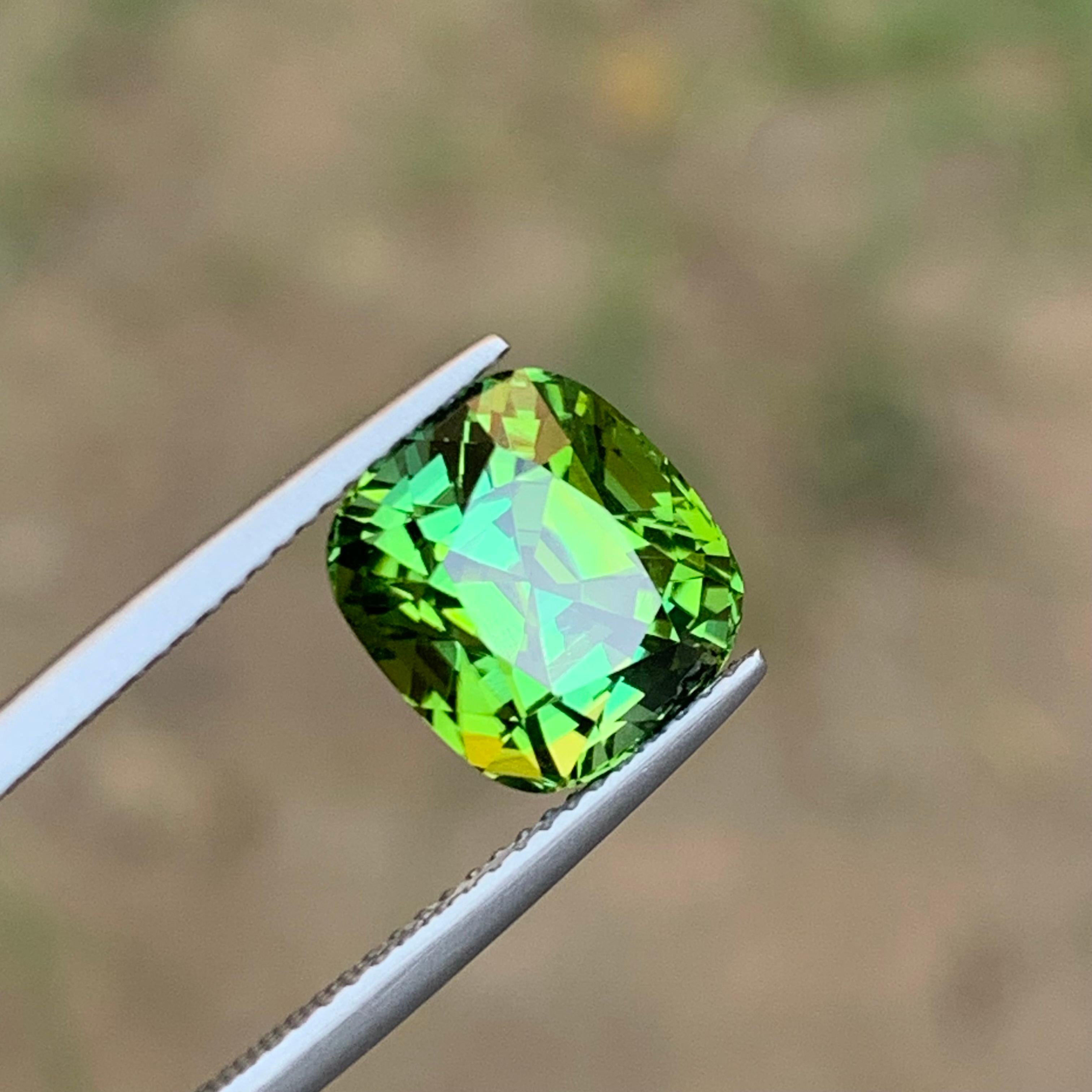 Rare Mint Green Natural Tourmaline Loose Gemstone, 5.80 Ct Cushion Cut for Ring For Sale 1