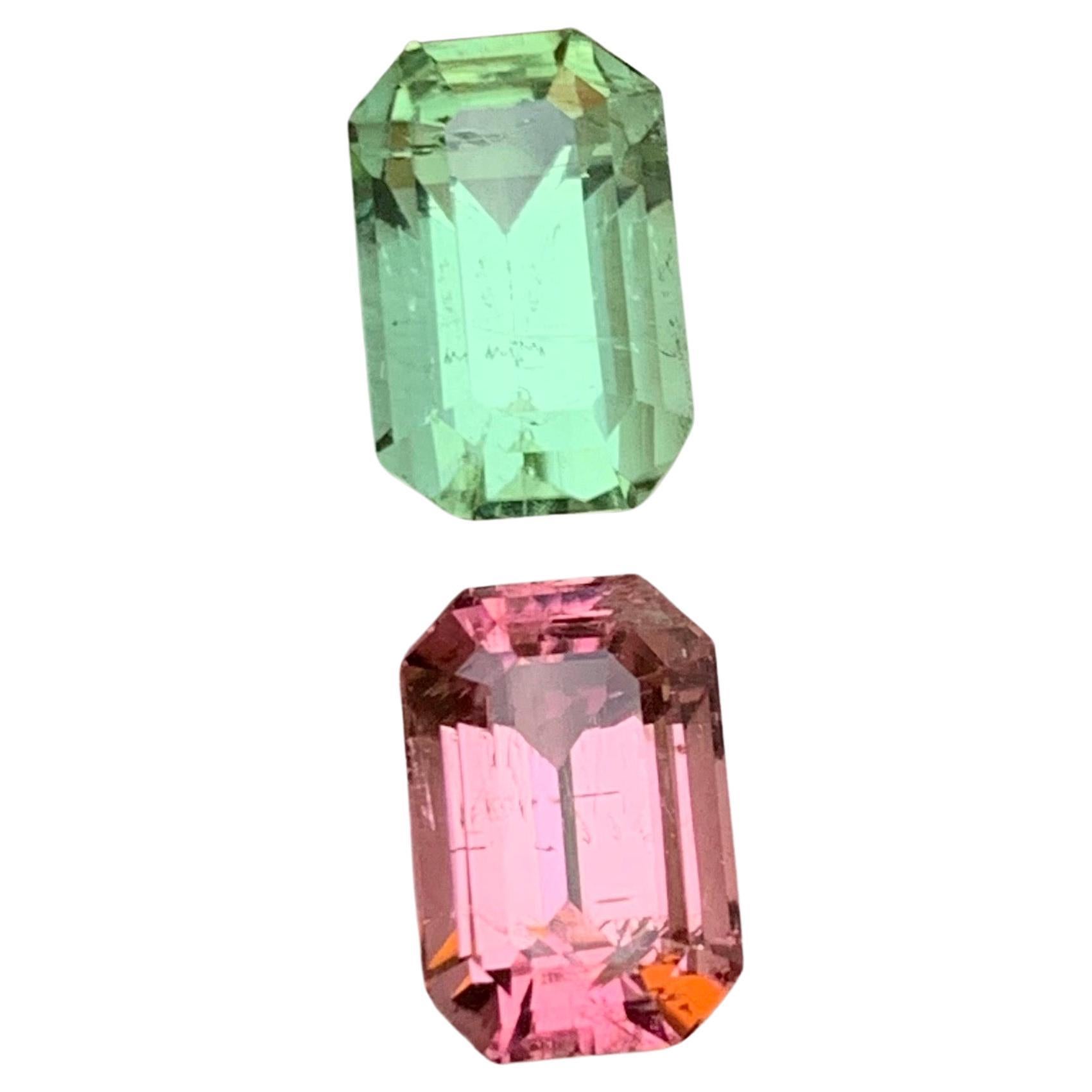 Rare Mint Green & Pink Natural Tourmaline Gemstones, 5.60 Ct Emerald Cut-Jewelry