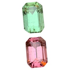 Rare Mint Green & Pink Natural Tourmaline Gemstones, 5.60 Ct Emerald Cut-Jewelry